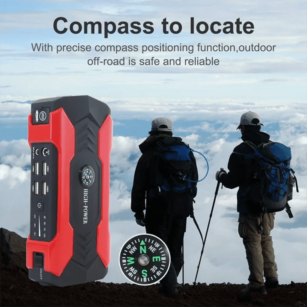 Emergency Car Battery Jump Starter 99800mAh Charger Power with 4 USB Ports, LED Flashlight , Multi-functional Bank , Portable 12V Auto Booster Starting Device