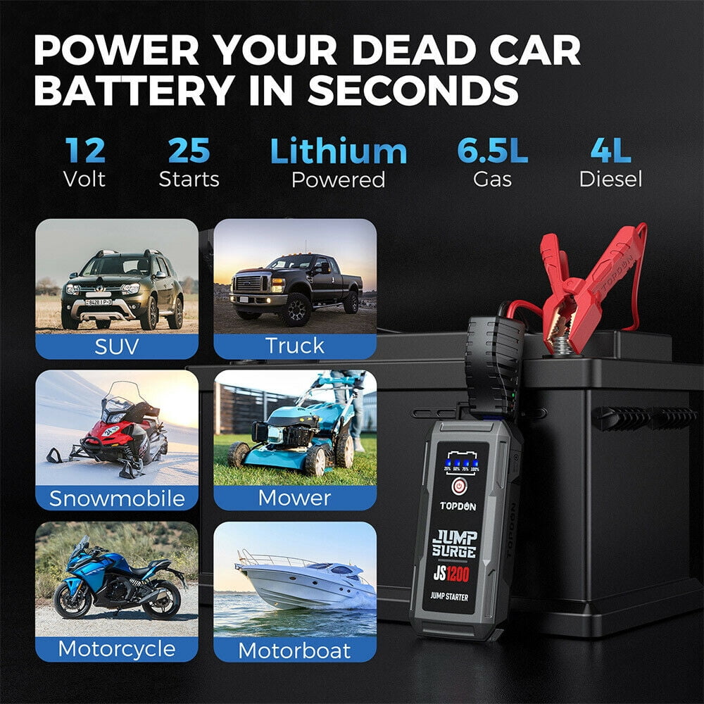 Car Jump Starter TOPDON JS1200 10000mAh Peak 1200A 12V Car Starter Lithium Battery Booster