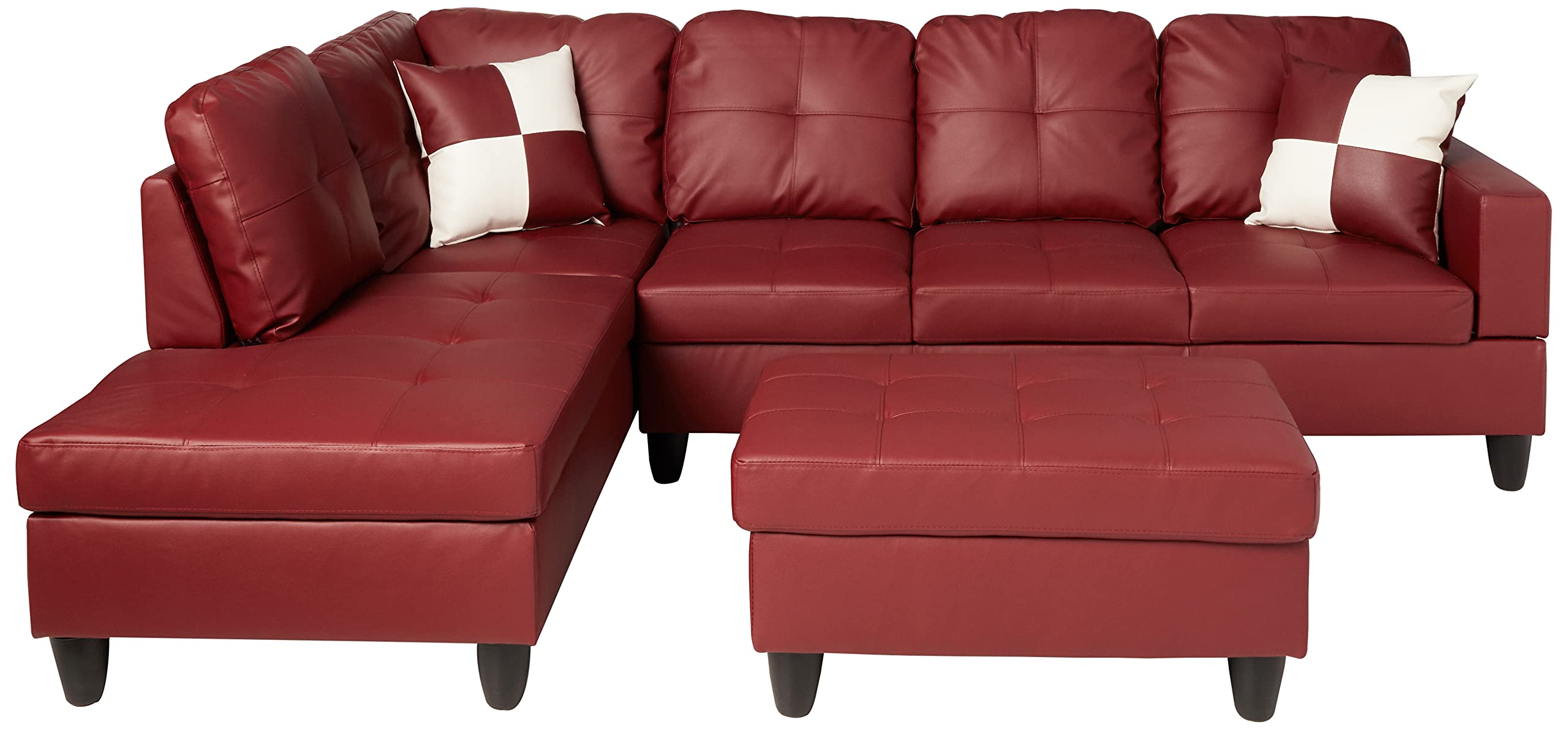 Beverly Fine Furniture Left Facing Russes Sectional Sofa Set With Ottoman, RED