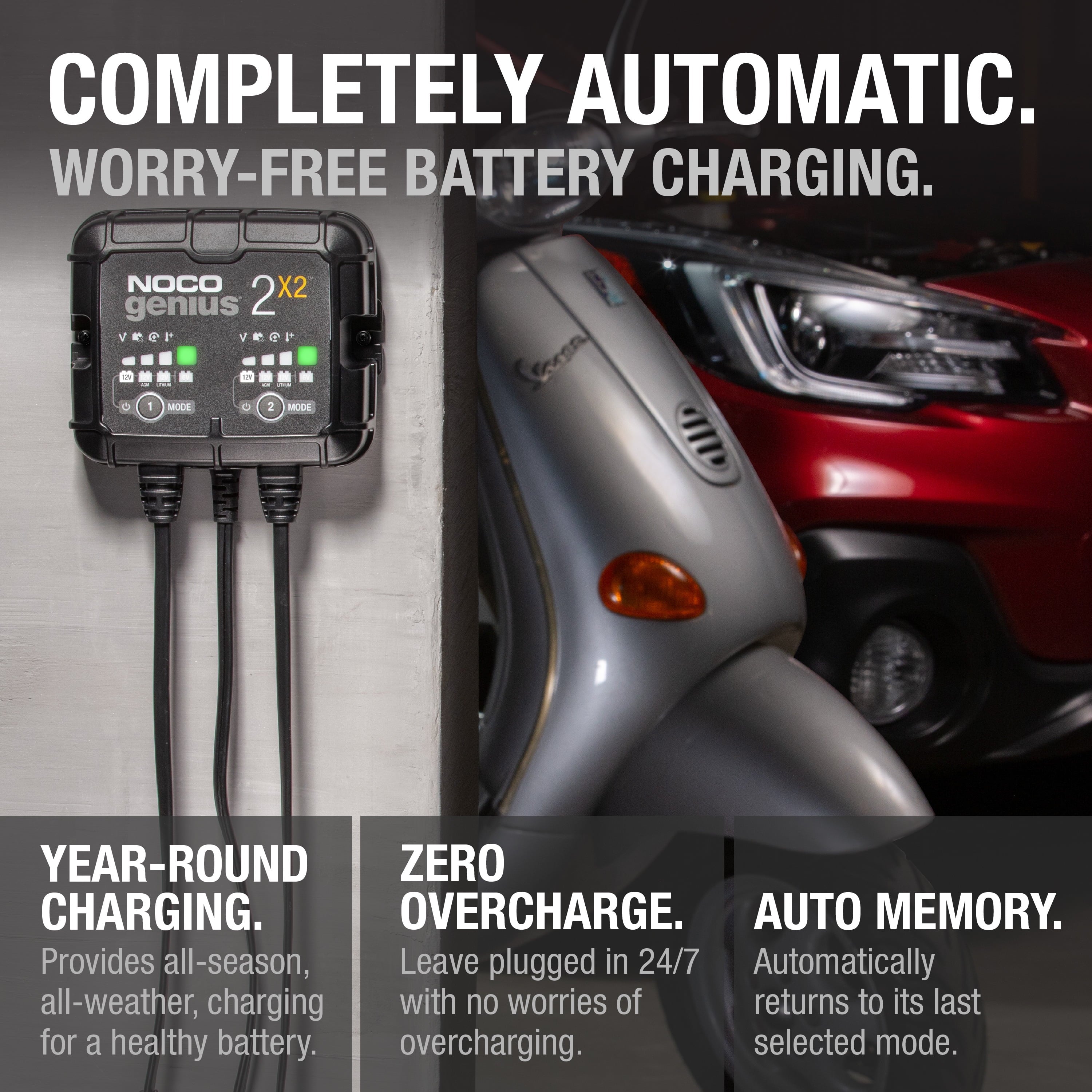 NOCO GENIUS2X2 2-Bank 4A (2A/Bank) 6V/12V Smart Battery Charger and Maintainer