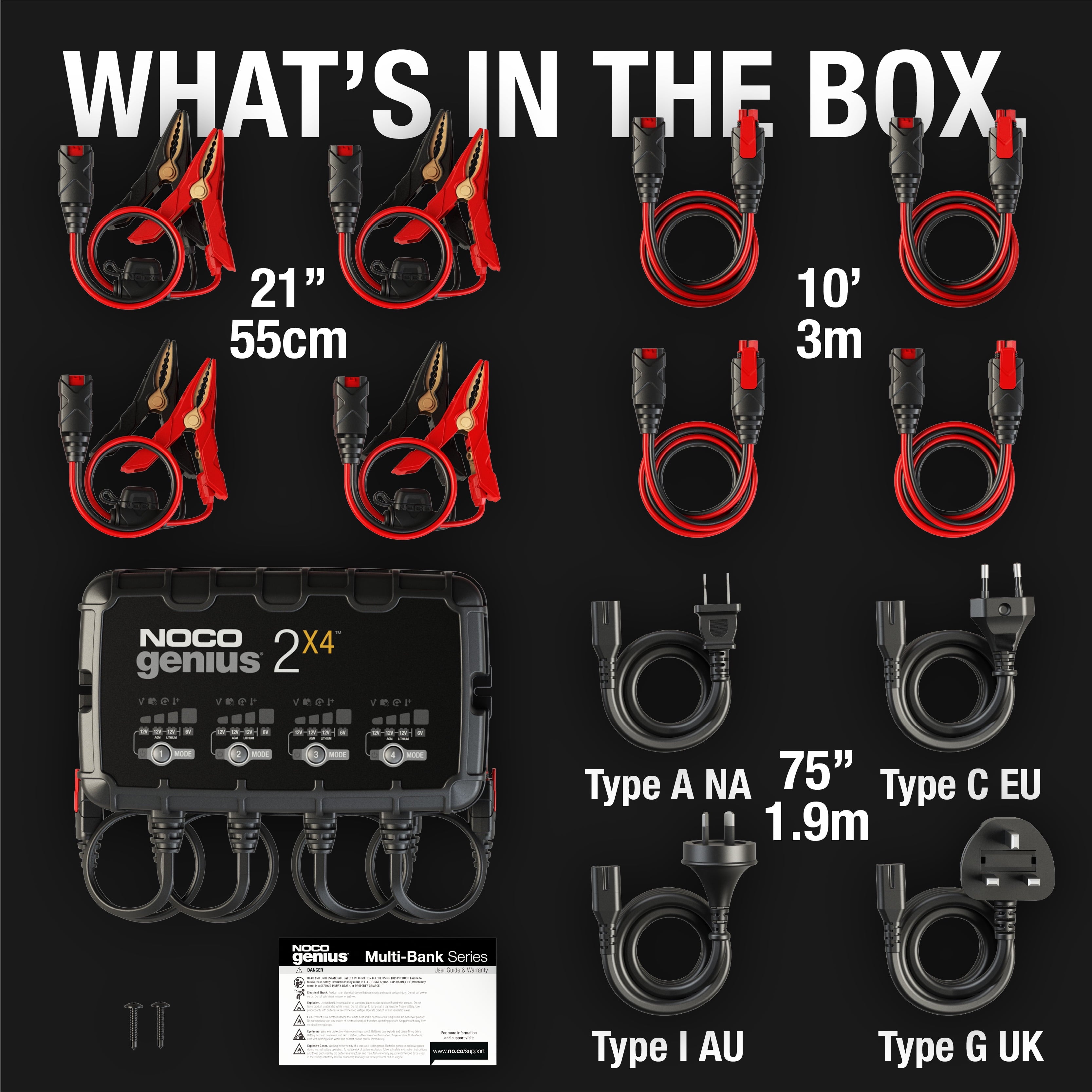 NOCO GENIUS2X4 4-Bank 8A (2A/Bank) 6V/12V Smart Battery Charger and Maintainer