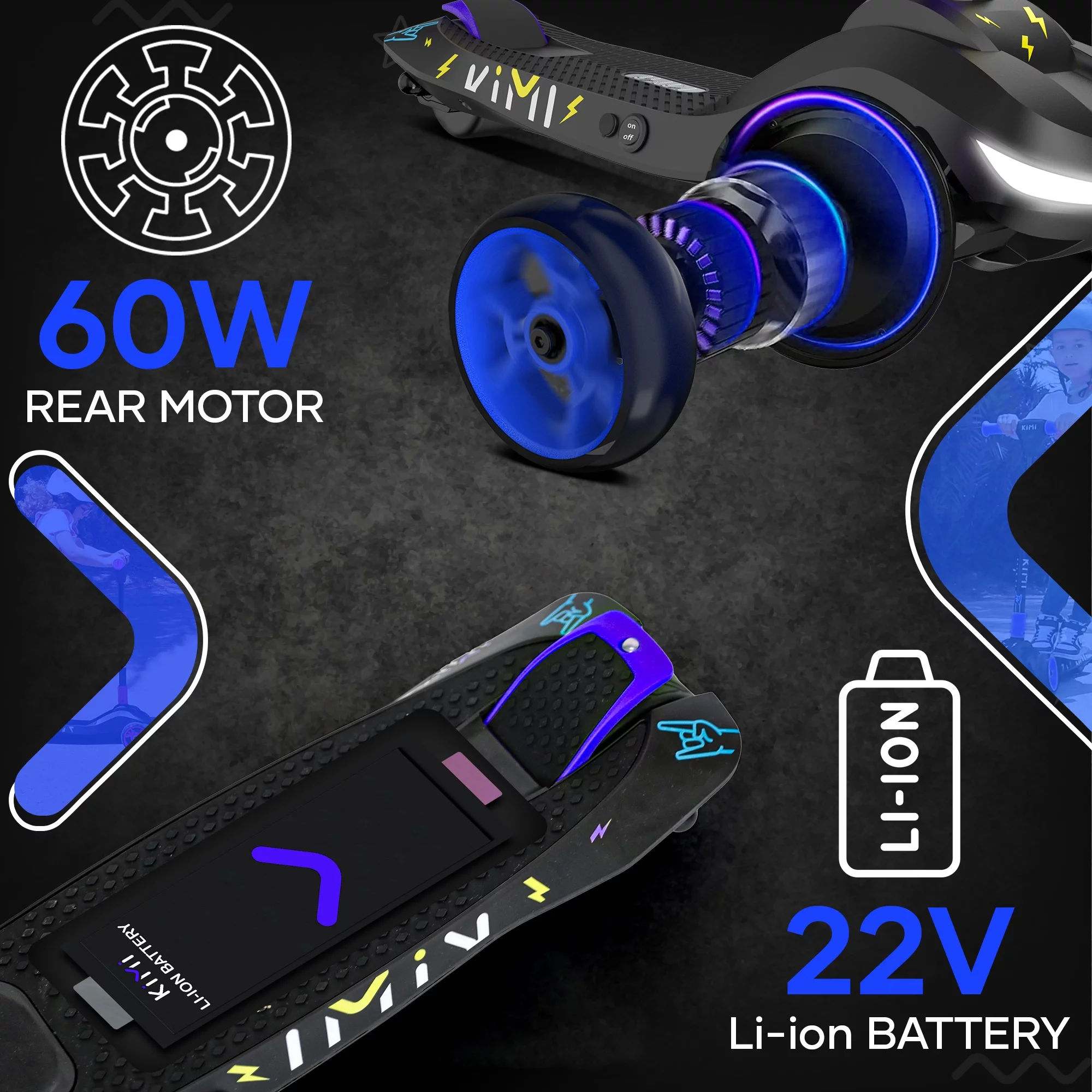 KIMI Kids Toddlers 3-Wheel Electric Scooter, Adjustable, TSA Approved, Ages 2-9, 5MPH, Lights, 10 Miles Range + Charger