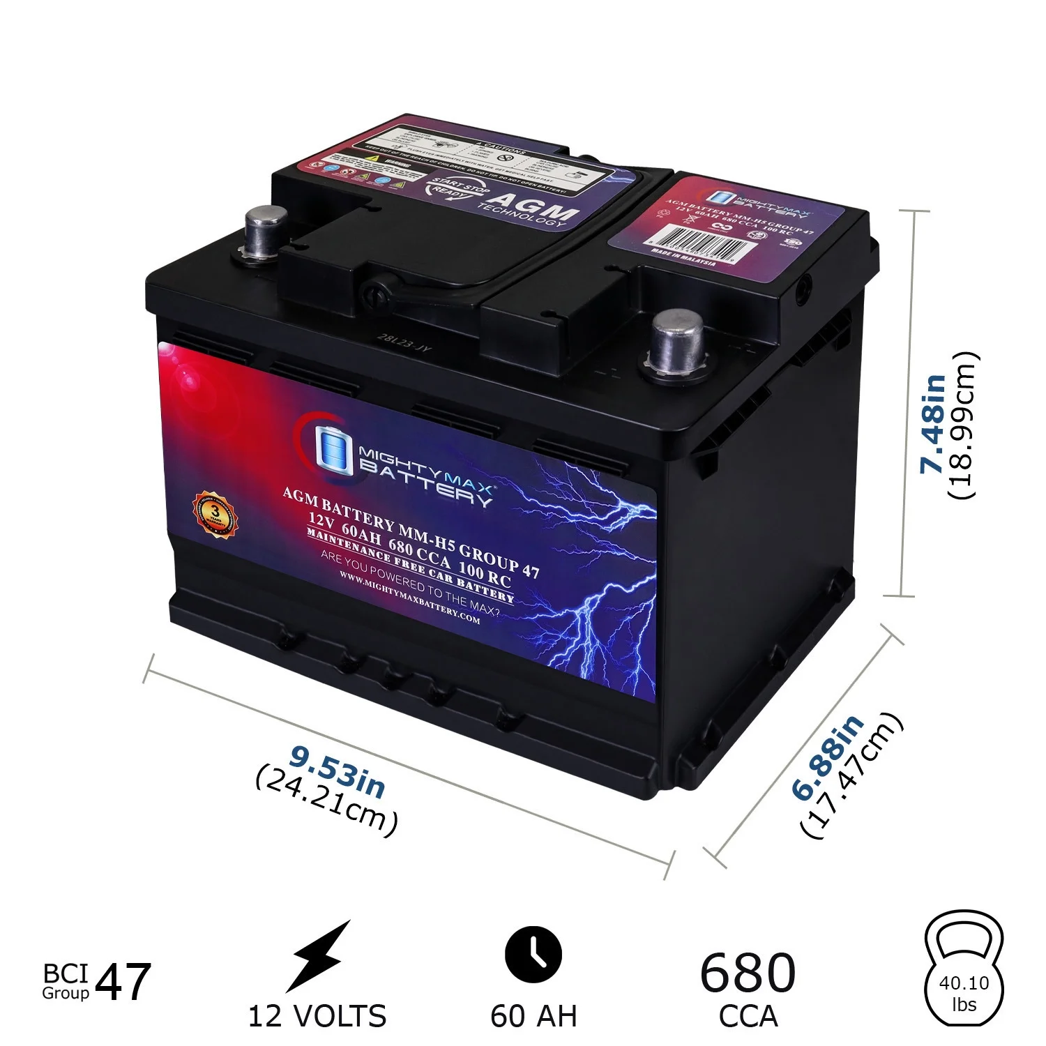MM-H5 Group 47 12V 60AH 100RC 680CCA Replacement Battery Compatible with Mazda CX-5 22