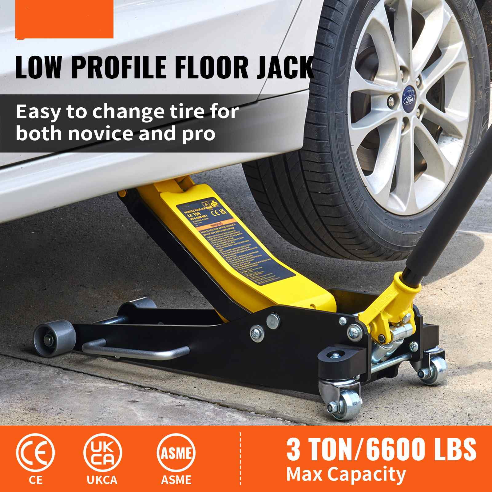 BENTISM Low Profile Floor Jack 3 Ton (6600 lbs), Aluminum and Steel Hydraulic Racing Floor Jack, Dual Piston Quick Lift Pump, 19-11/16