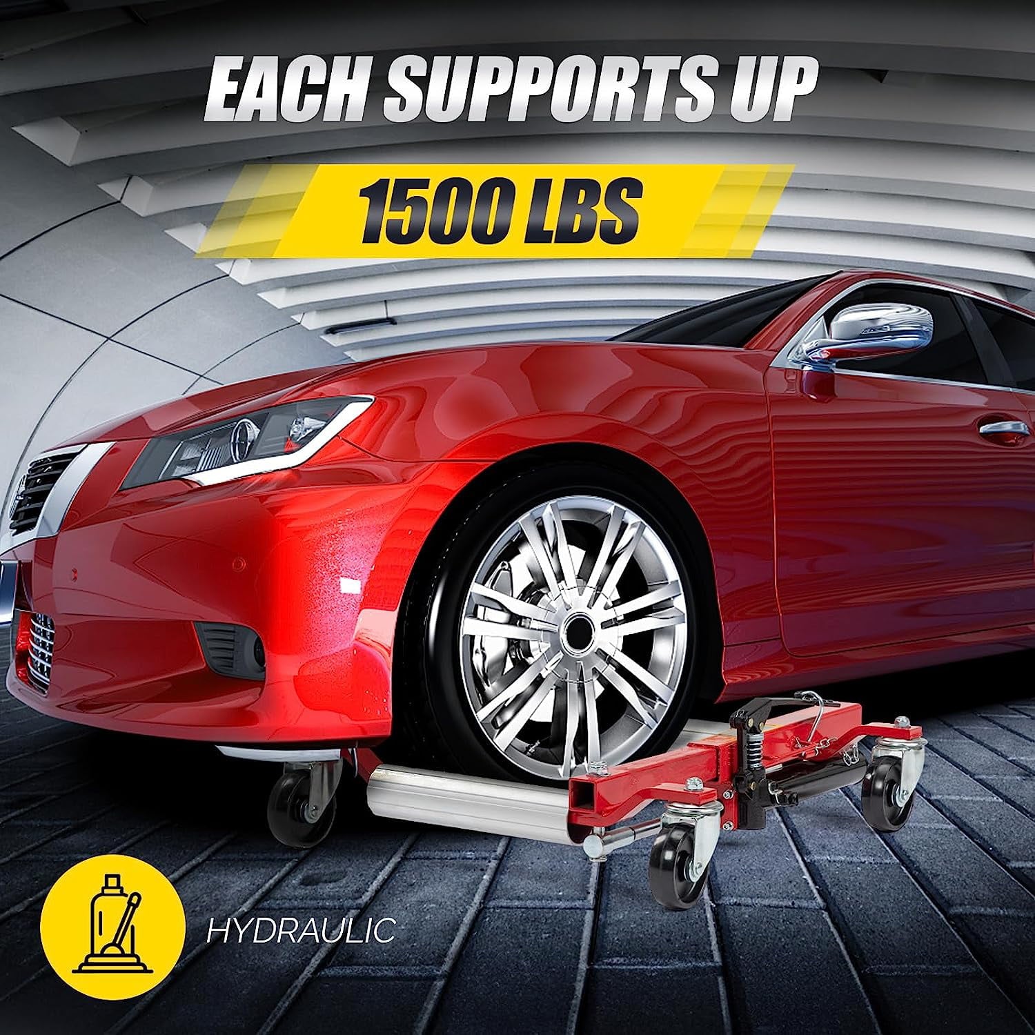 TUFFIOM Car Wheel Dolly Jack Set of 2, Hydraulic 1500-lbs Car Skates, 12'' Wheel Vehicle Positioning Jack, Heavy Duty Rollers with Foot Pedal for Tire Auto Repair Moving, Red/ Blue