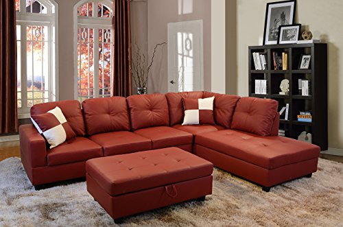 Beverly Fine Furniture Left Facing Russes Sectional Sofa Set With Ottoman, RED