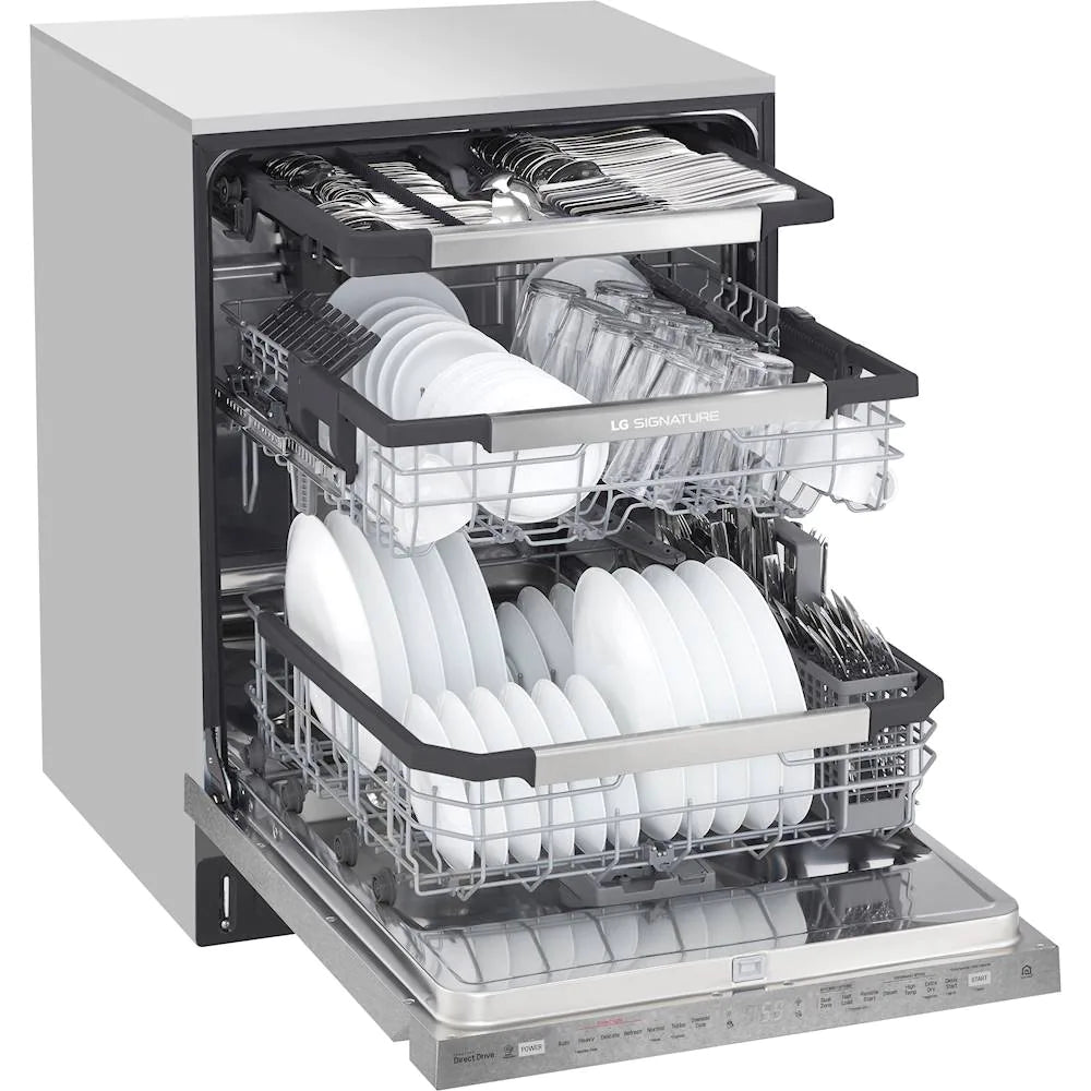 LG - SIGNATURE Top Control Built-In Dishwasher with Stainless Steel Tub, TrueSteam, 3rd Rack, 38dBA - Textured steel