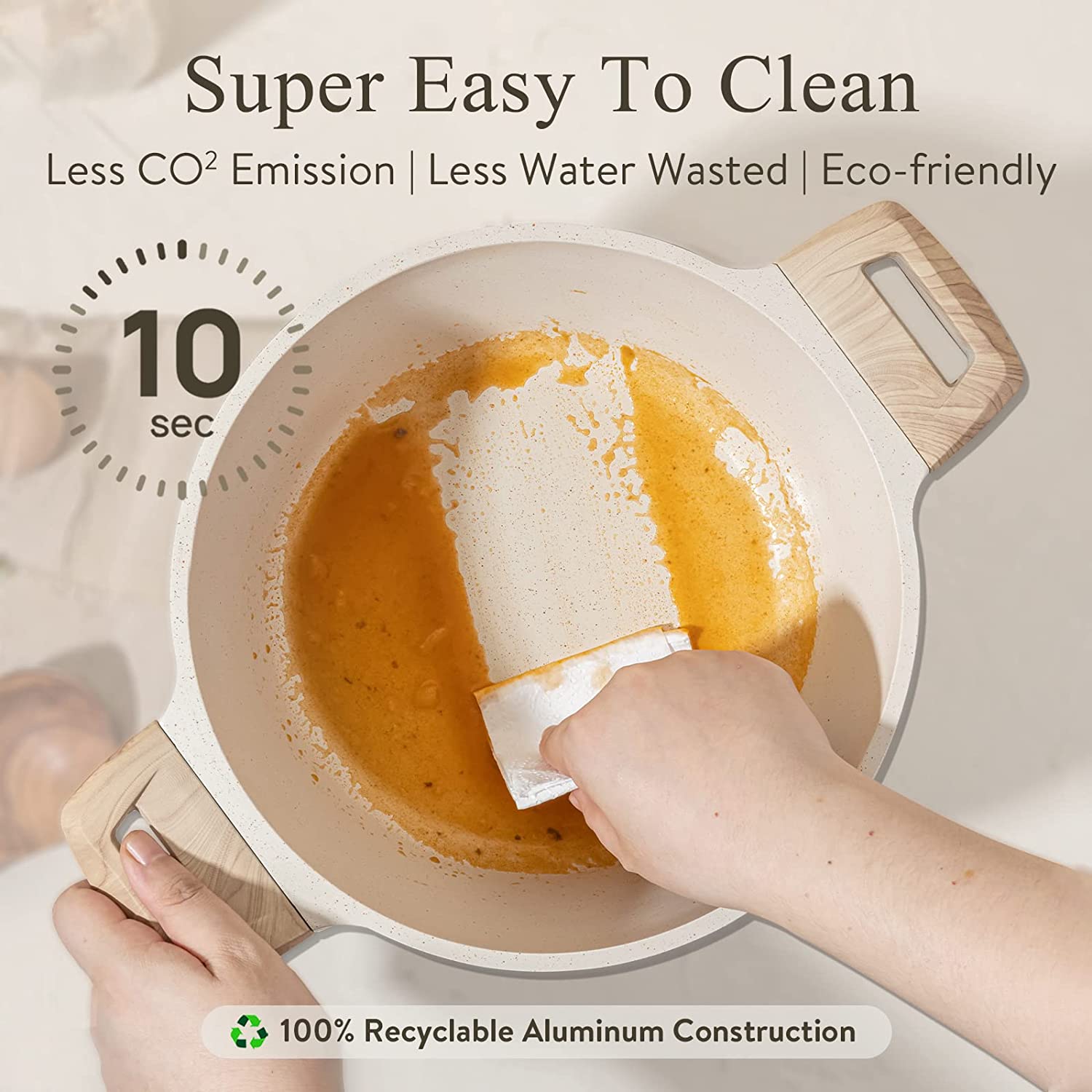 CAROTE C01520 Pots and Pans Set Nonstick， White Granite Induction Kitchen Cookware Sets， 10 Pcs Non Stick Cooking Set w/ Frying Pans and Saucepans(PFOS ， PFOA Free)