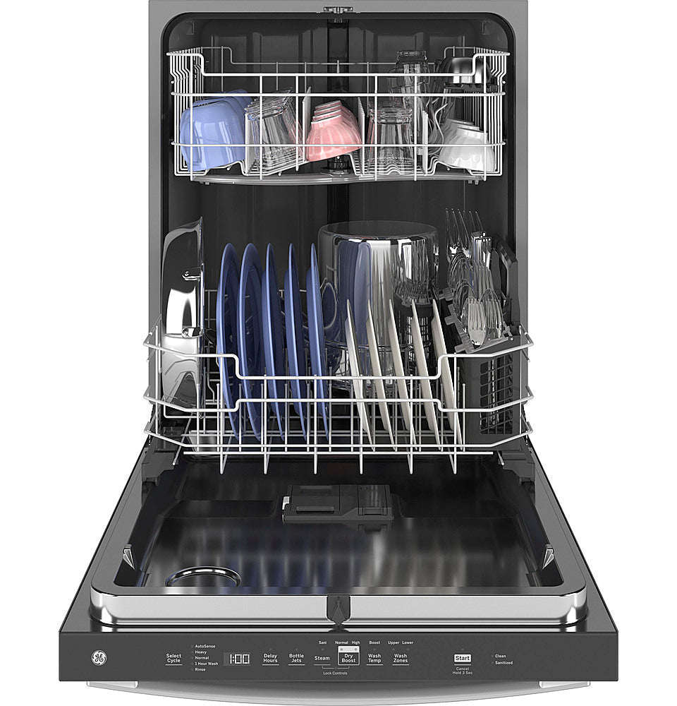GE - Top Control Smart Built In Dishwasher with Sanitize Cycle and Dry Boost, 50 dBA - Stainless steel