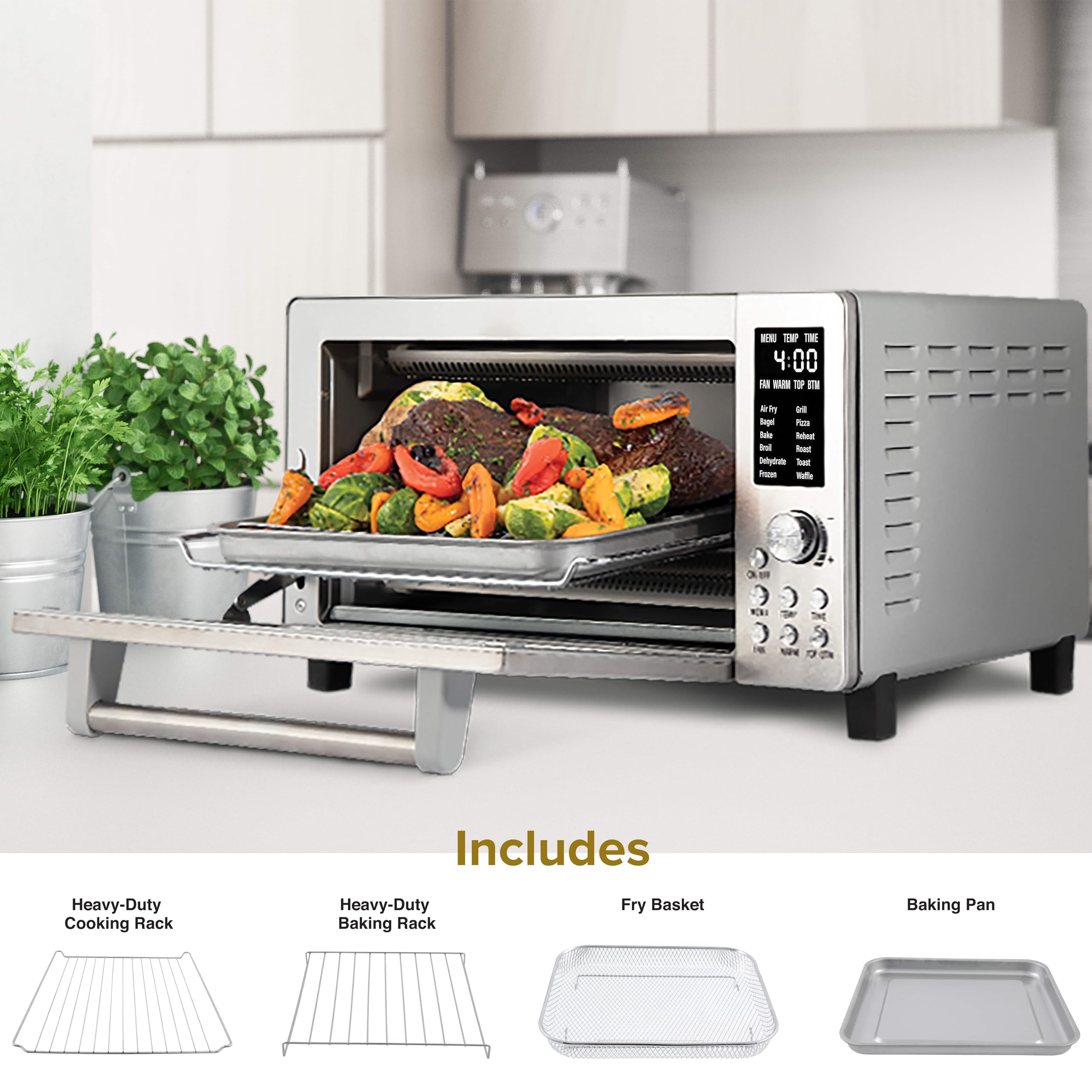 Nuwave Bravo 12-in-1 Digital Toaster Oven, Countertop Convection Oven & Air Fryer Combo, 1800 Watts, 21-Qt Capacity, 50u00b0-450u00b0F Temp Controls, Dual Zone Surround Cooking, Linear T Technology, SS Look