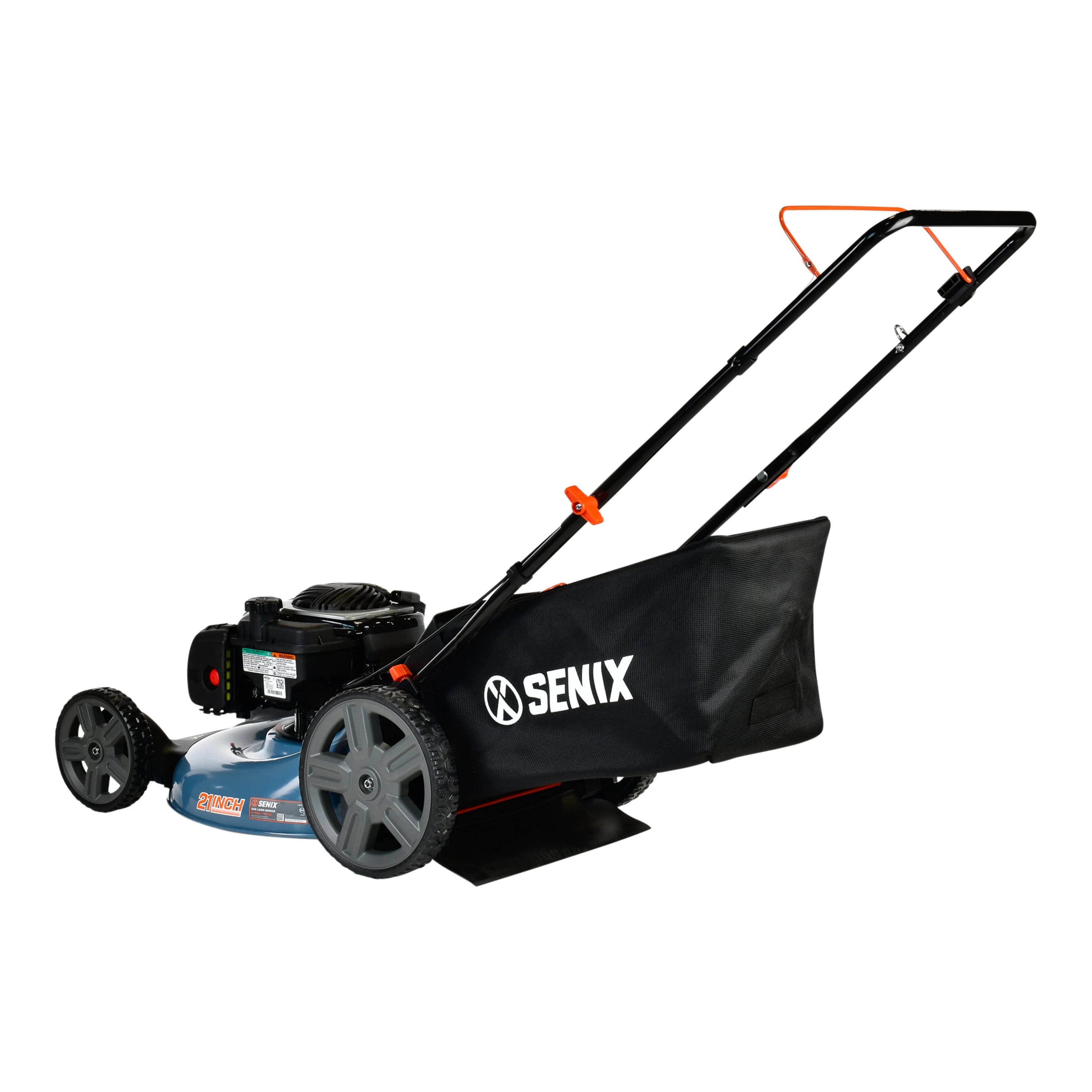 SENIX 21-Inch Push Lawnmower, 140 cc 4-Cycle Briggs & Stratton Engine, 3-in-1 Mower, Prime & Pull, 6-Position Height Adjustment with 11-Inch Rear Wheels, LSPG-M7