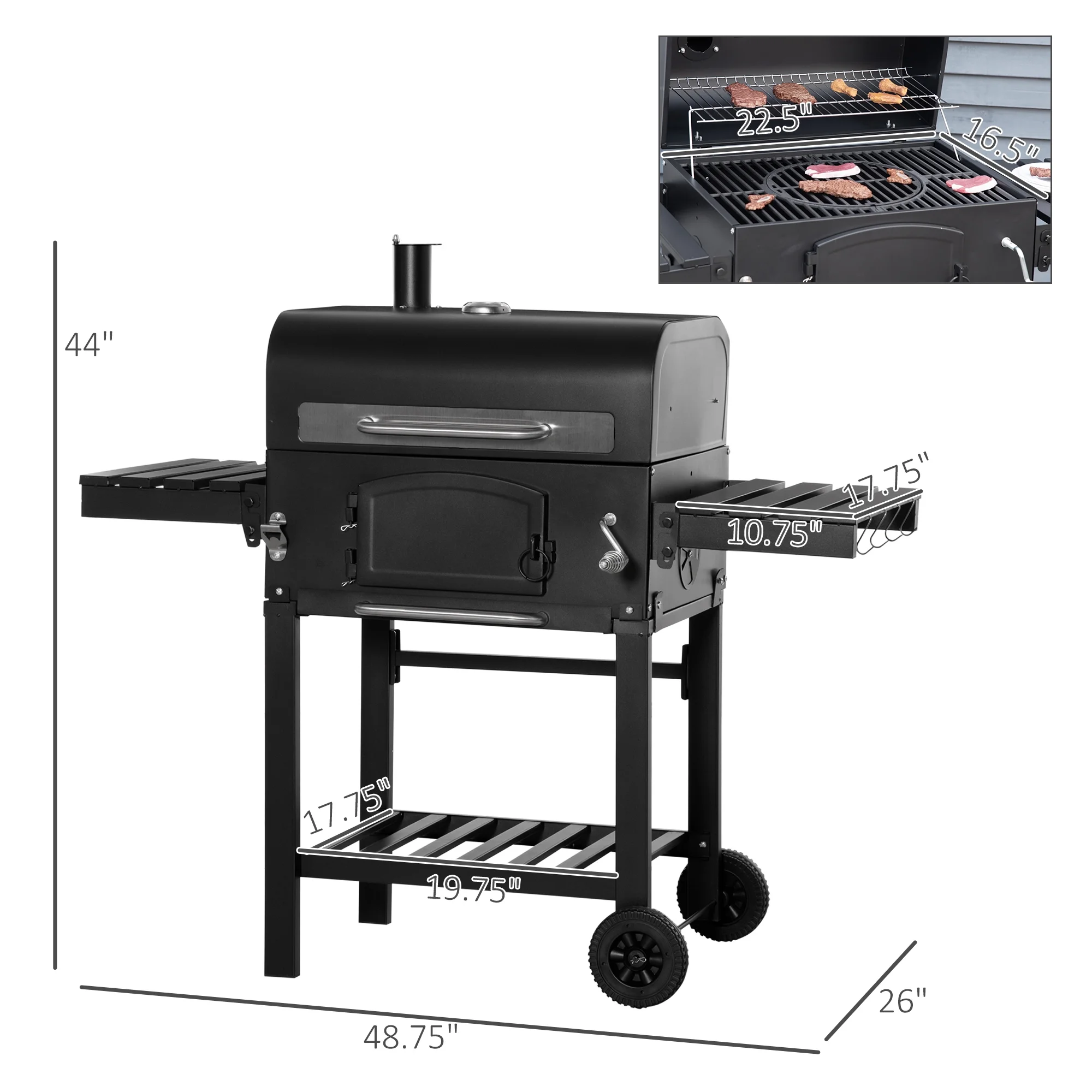 Outsunny Charcoal Grill, BBQ with Adjustable Charcoal Height, Black