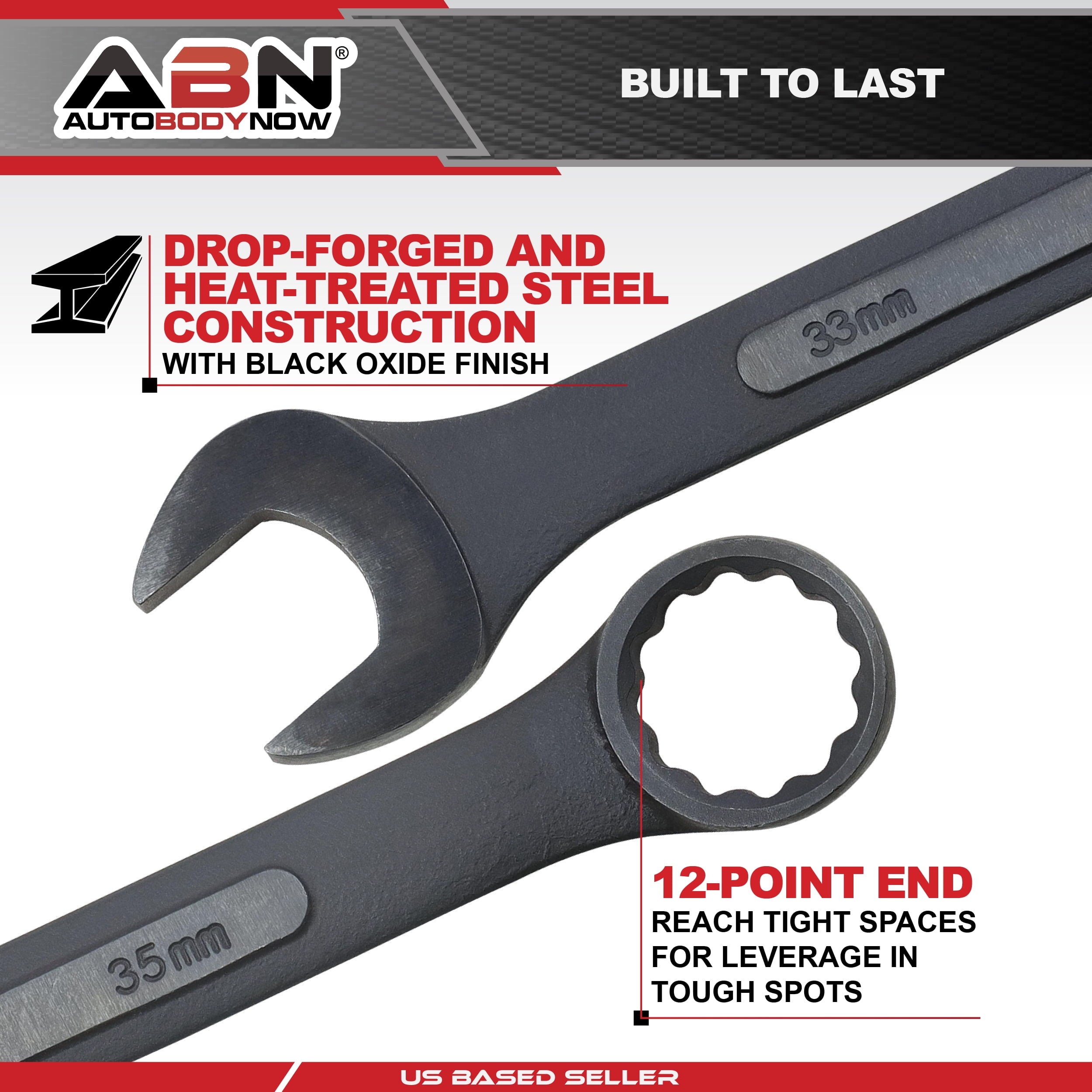 ABN Jumbo Wrench Set Metric 33 to 50mm - 10 Piece Combo Open End Tool Set