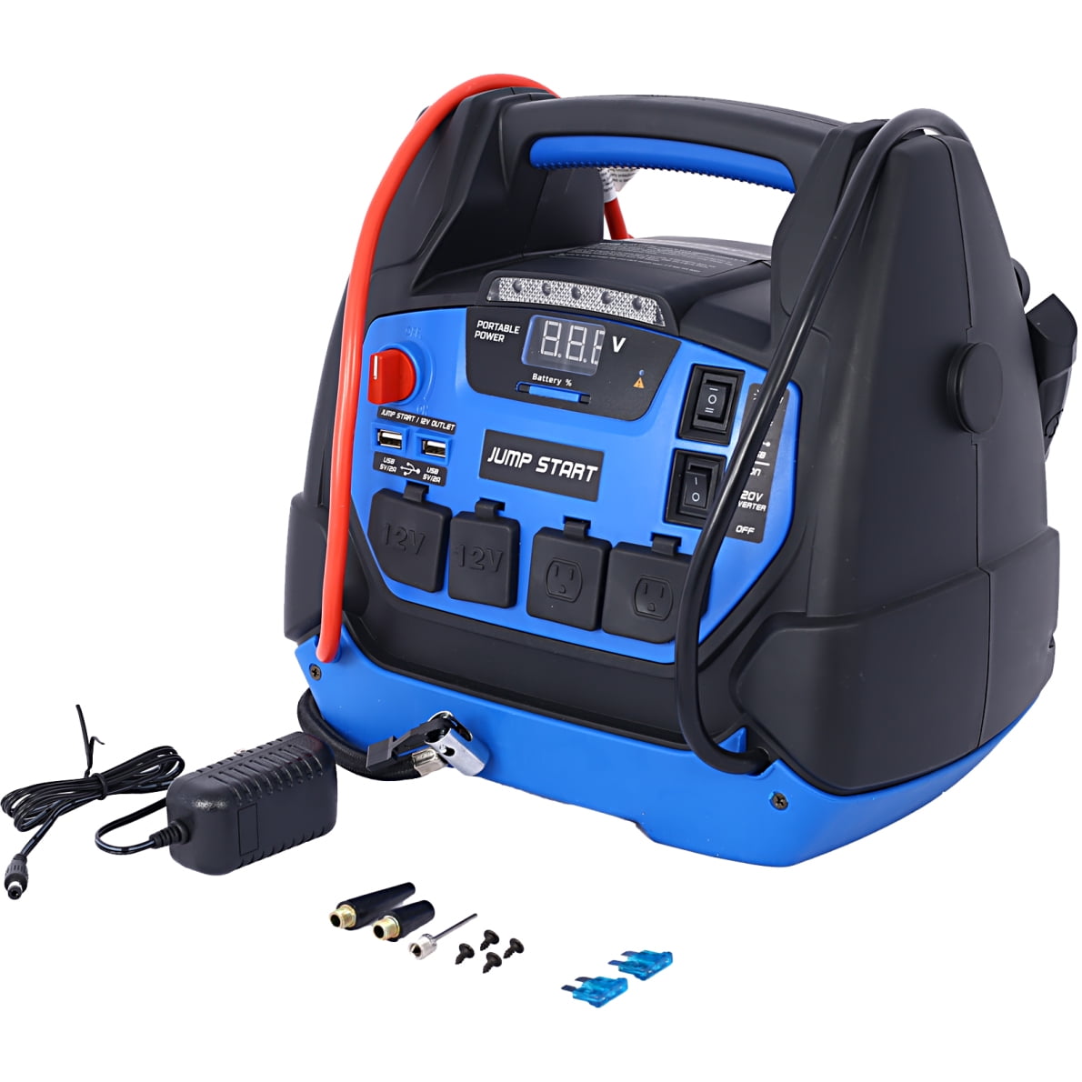Battery Jump Starter, 1800 Amps Portable Power Station with Air Compressor/AC & USB Port/12V DC Power Ports for Gas Diesel Vehicles
