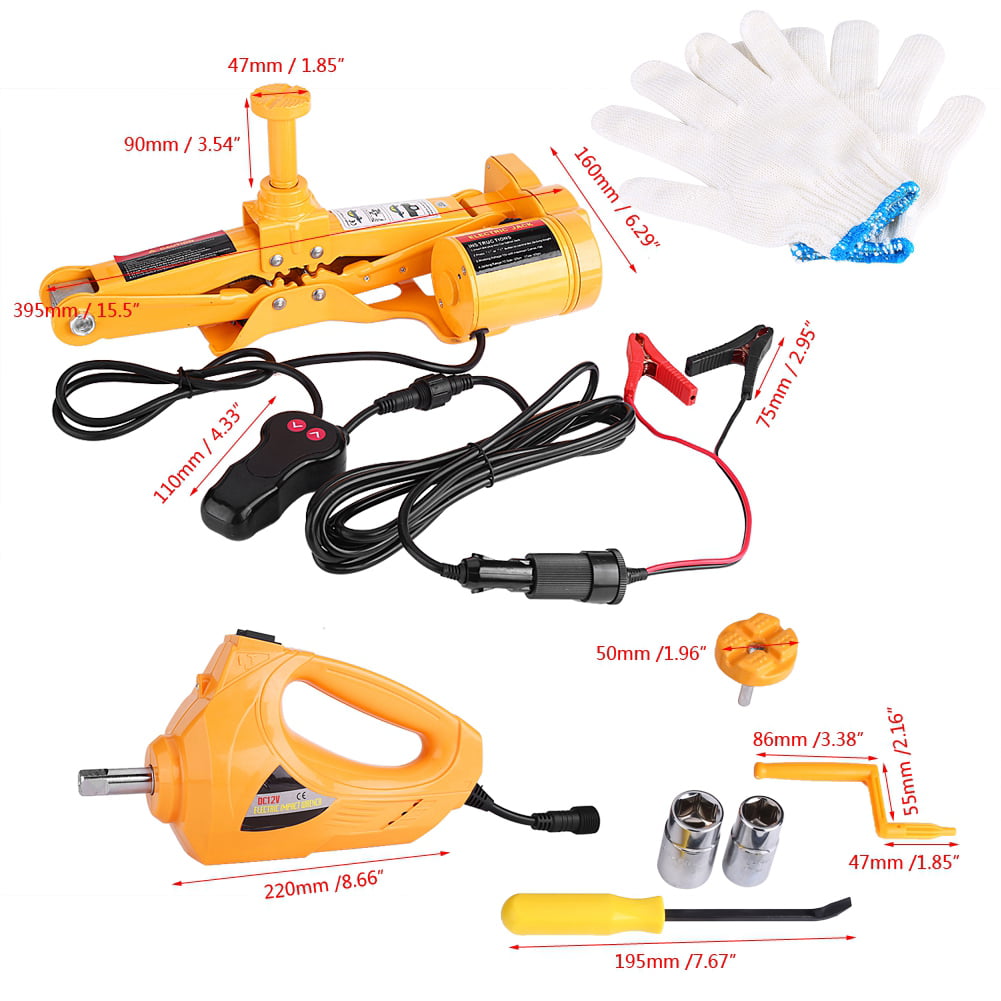 3Ton 12V DC Automotive Electric Jack Lifting Car SUV Emergency Equipment w/ Impact Wrench