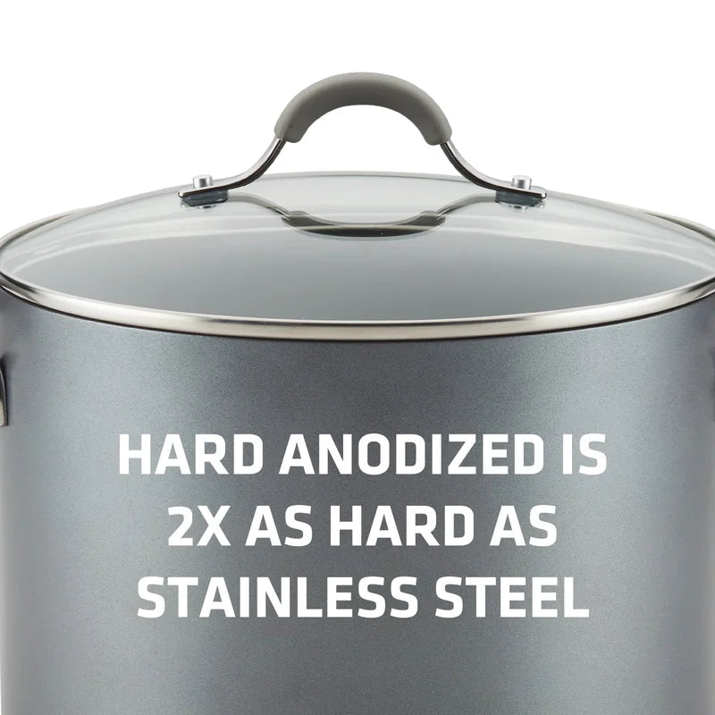 Circulon 84569 Elementum 7.5 qt. Hard-Anodized Aluminum Nonstick Stock Pot in Oyster Gray with Glass Lid