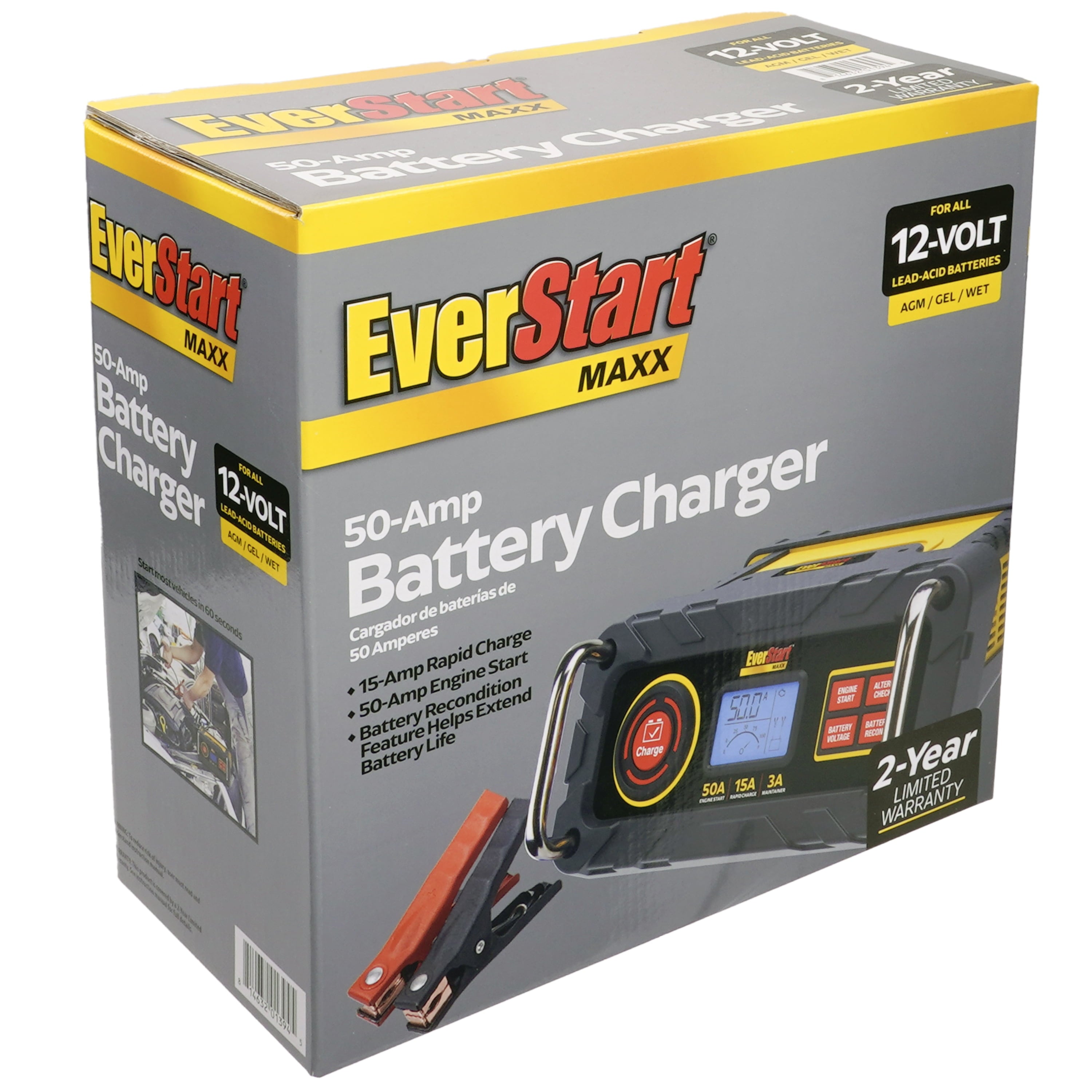 Everstart Maxx 15 Amp Automotive Battery Charger with 50 Amp Engine Start (BC50BE)-New
