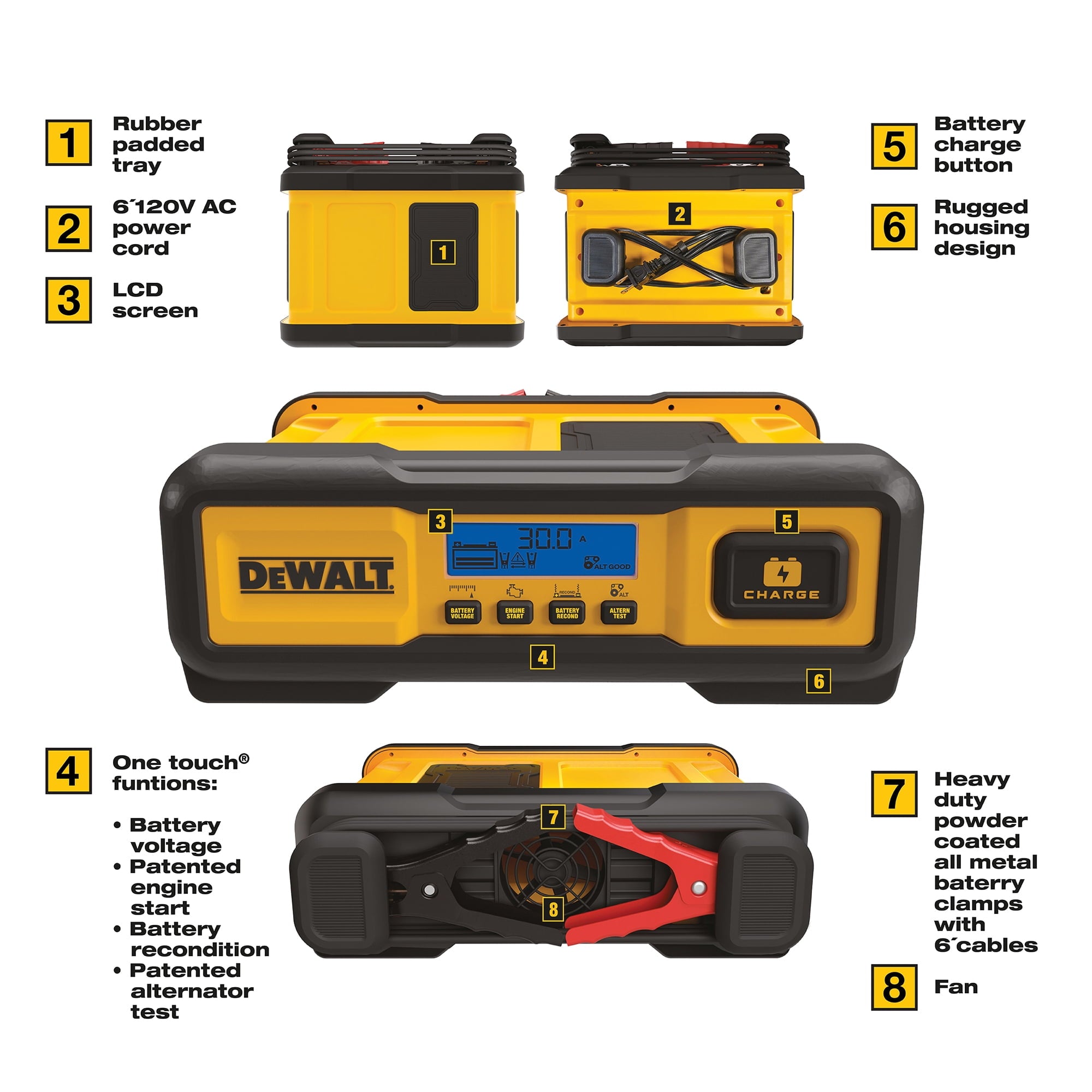DEWALT DXAEC100 Professional 30-Amp Battery Charger and 3-Amp Maintainer with 100-Amp Engine Start