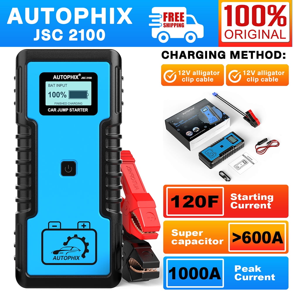 Autophix JSC2100 Super Capacitor 12V Jump Starter No Battery 10.0L Gas & 8.0L Diesel Car Battery Jump Starter Portable Power Supply for Automotives,SUVs,Motorcycles,Vans,Pickup Trucks