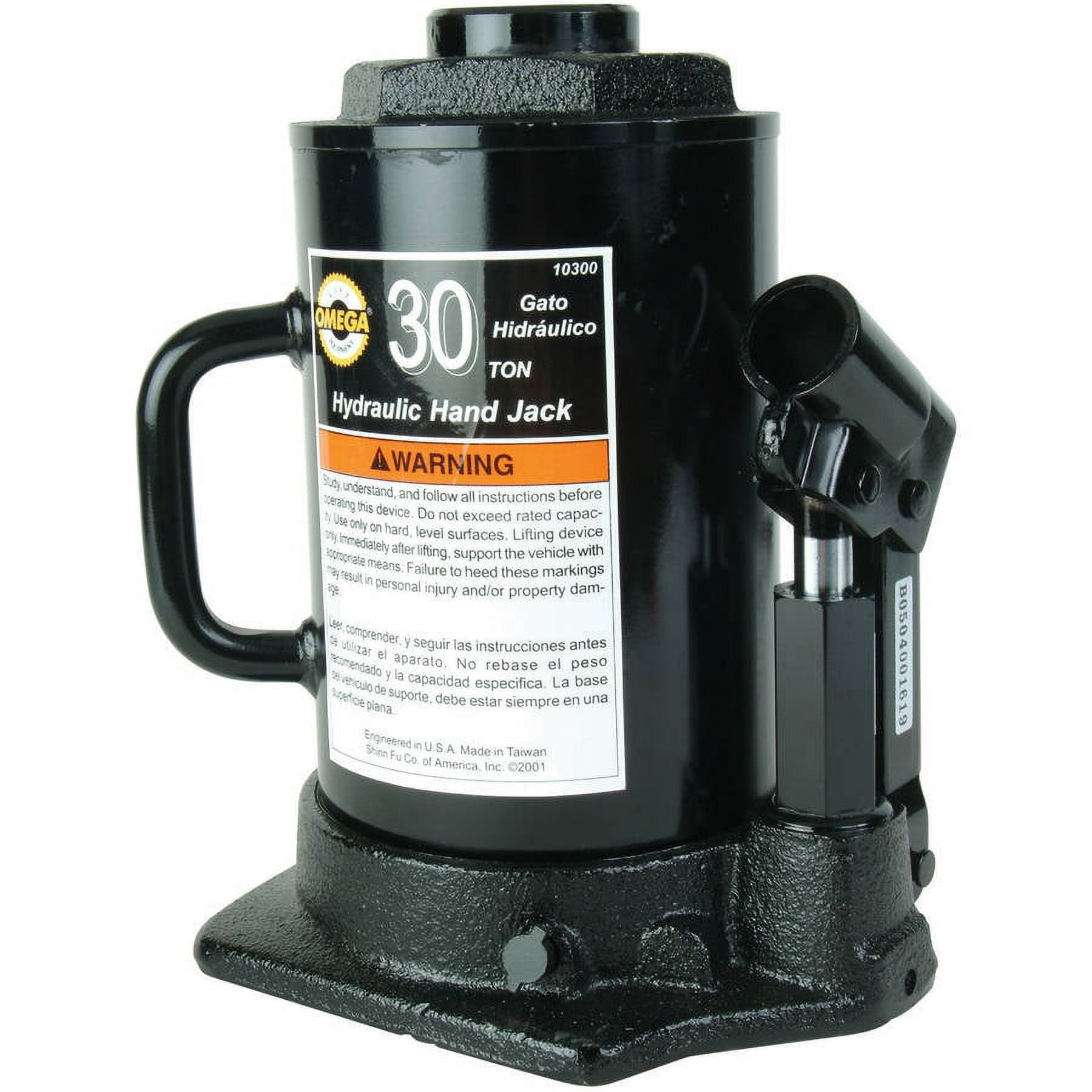 Omega 10300 Black Hydraulic Side Pump Bottle Jack, 30 Ton Capacity