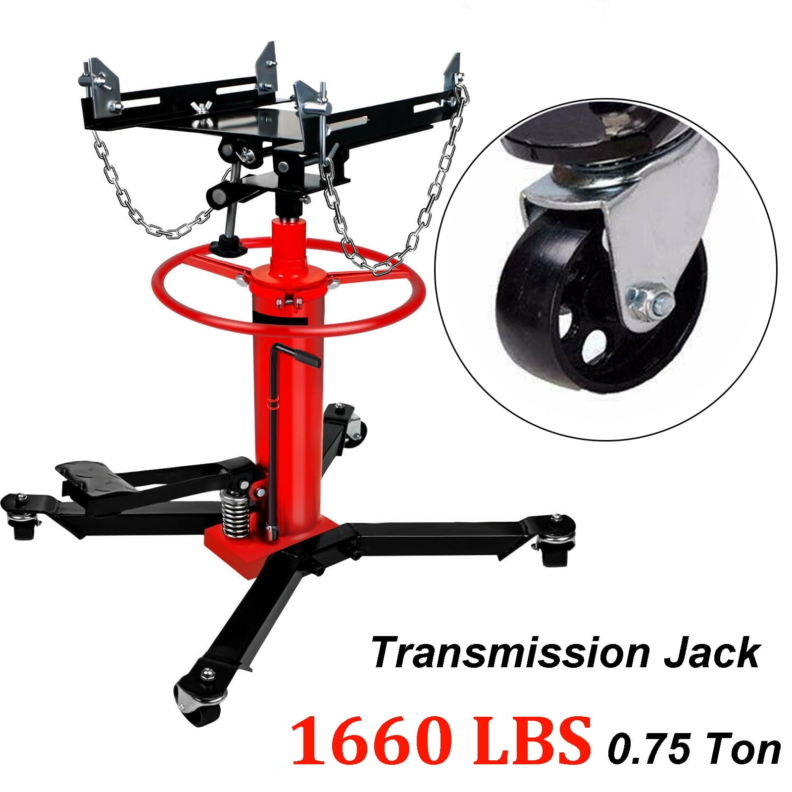 Jacgood Hydraulic Transmission Jack with 360°Swivel Wheels Lift Hoist,1660 LBS 2 Stage,Red