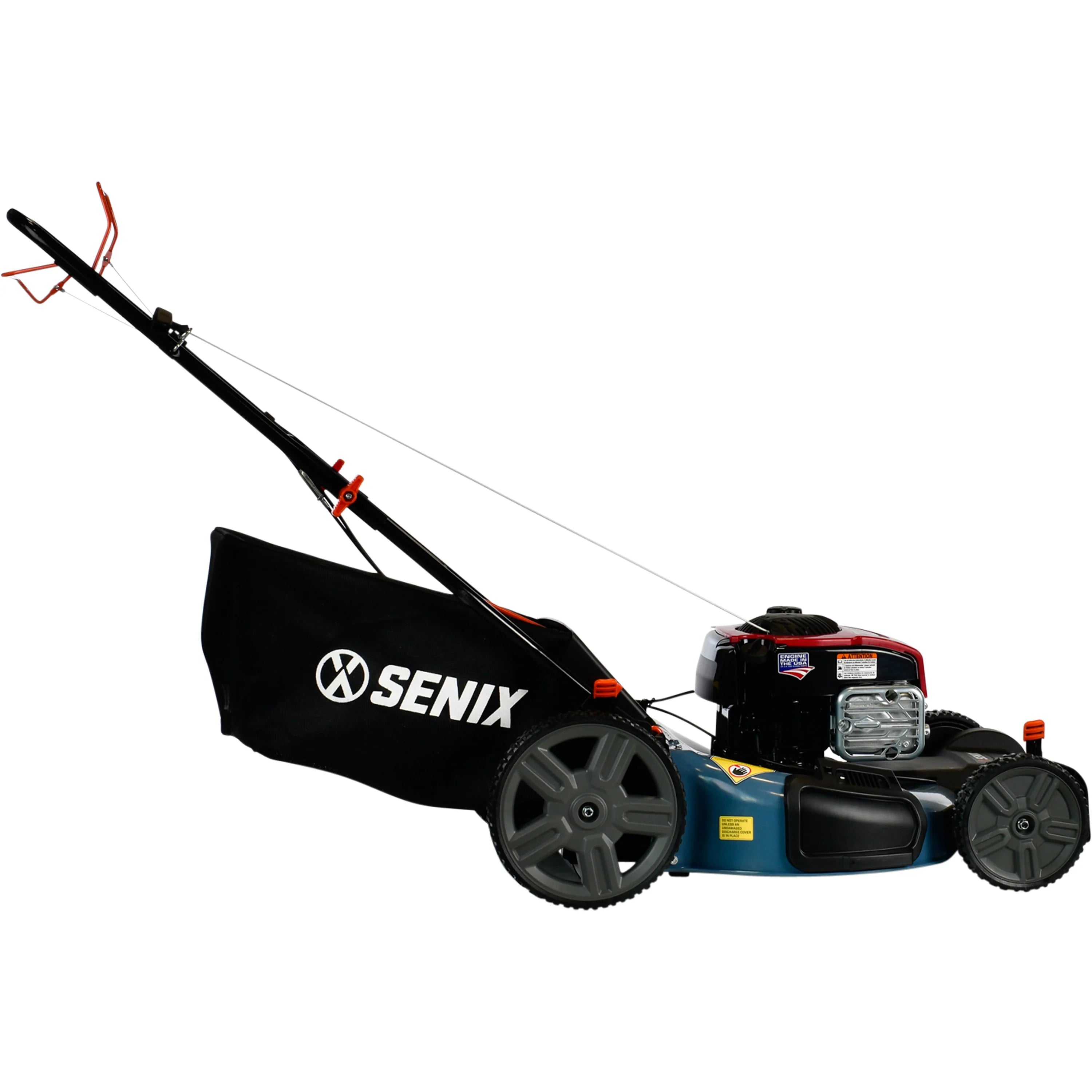 SENIX Self-Propelled Gas Lawn Mower, 21-Inch, 150 cc 4-Cycle Briggs & Stratton Engine, 3-In-1 Single Speed Lawnmower, 6-Position Height Adjustment with 11-Inch Rear Wheels, LSSG-M1, Blue