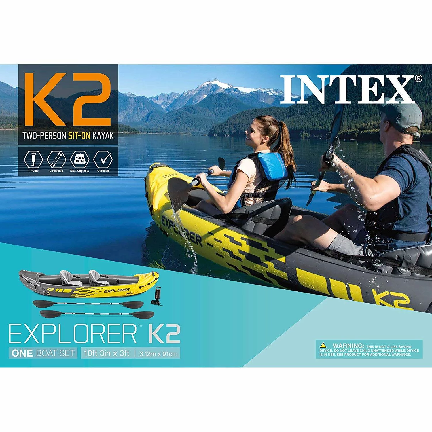Intex 2-Person Inflatable Kayak with Oars, Pump & 1-Person Inflatable Kayak