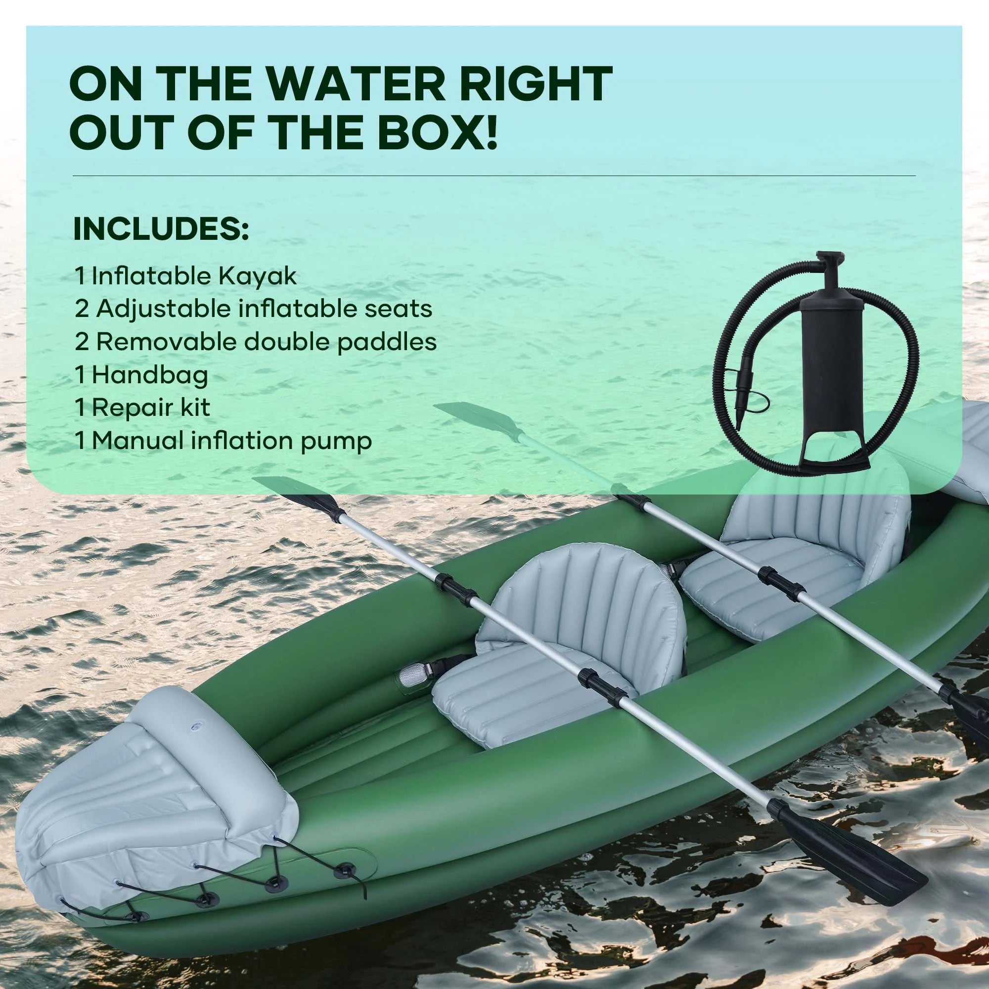Naipo 2 Person Inflatable Kayak for Adults with Aluminum Oars Bag Carry Patch Air Pump