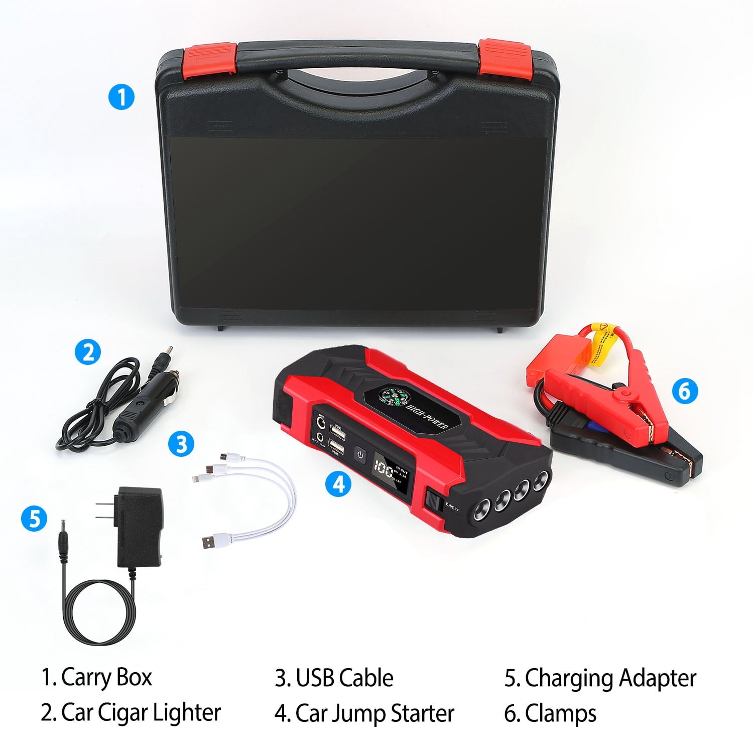 iNova Car Jump Starter Booster 1000A Peak 20000mAh 12V Battery Charger (up to 6.0L Gas or 3.0L Diesel Engine) with LCD Screen 3 Modes LED Flashlight, 6.89x3.35x1.57in