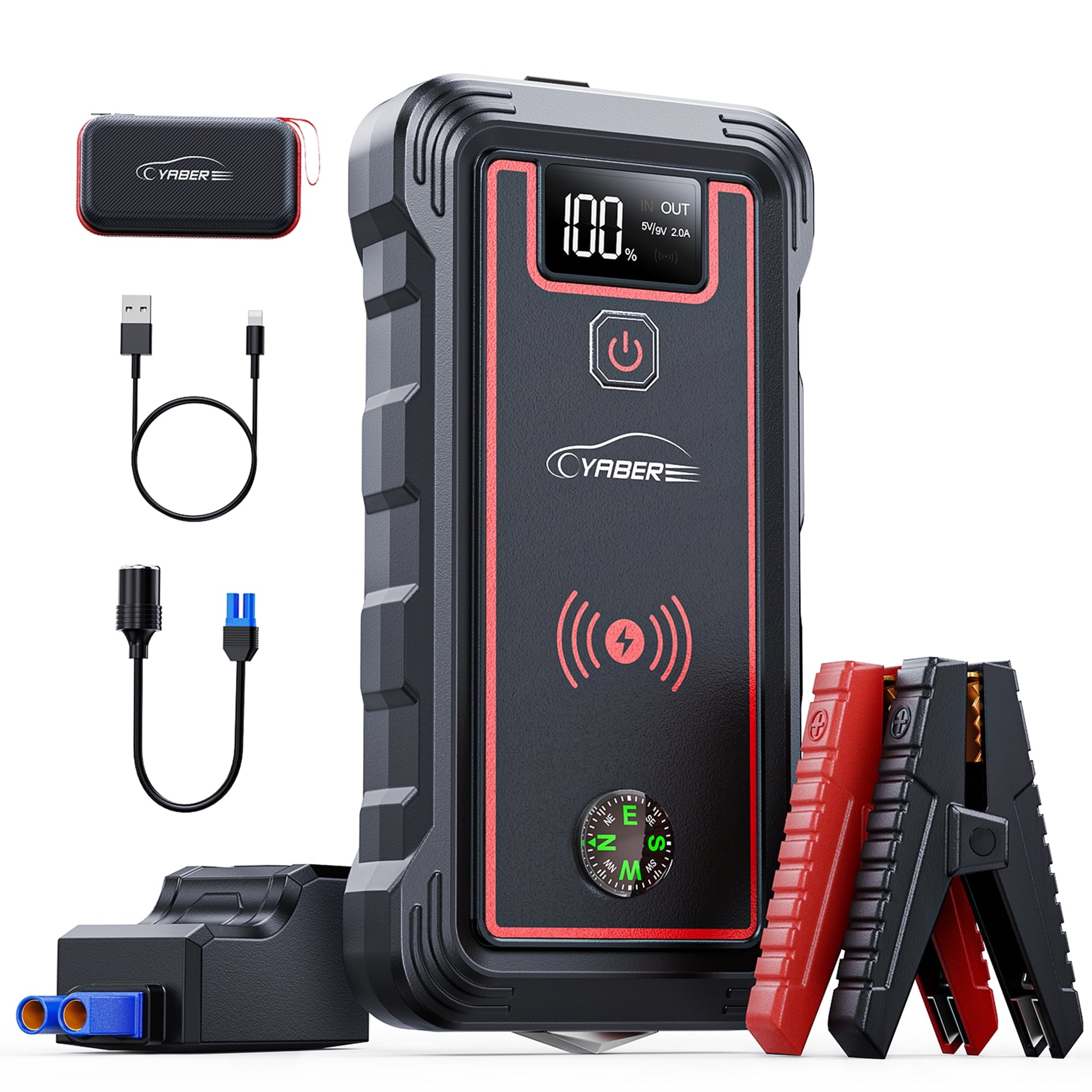 Car Jump Starter 4000A 23800mAh Auto Booster(All Gas or 8.0L Diesel) Wireless Charger YABER