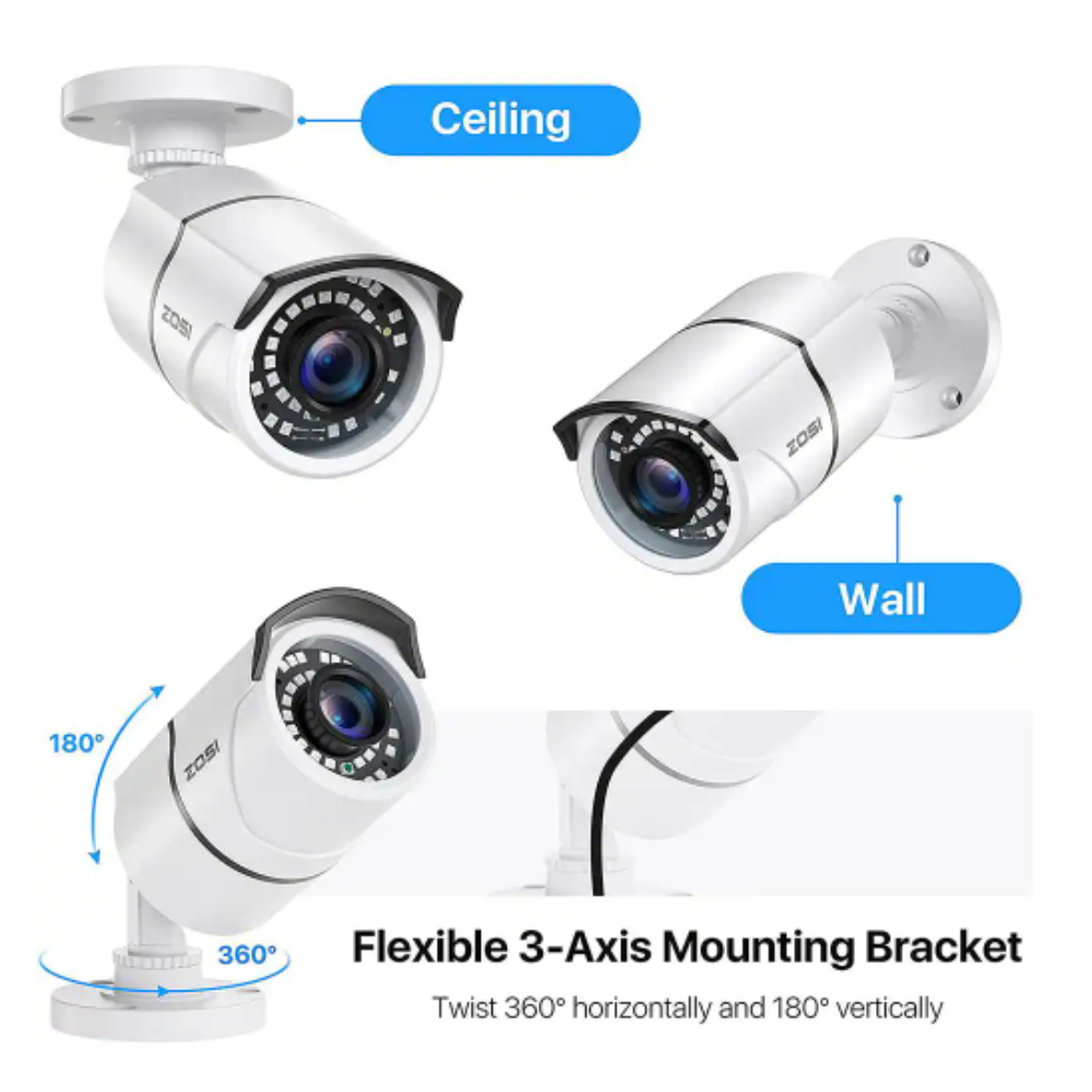 Zosi H.265+ 8-Channel 5MP-Lite 2TB Hard Drive DVR Security Camera System with 8X 1080p Wired Bullet Cameras