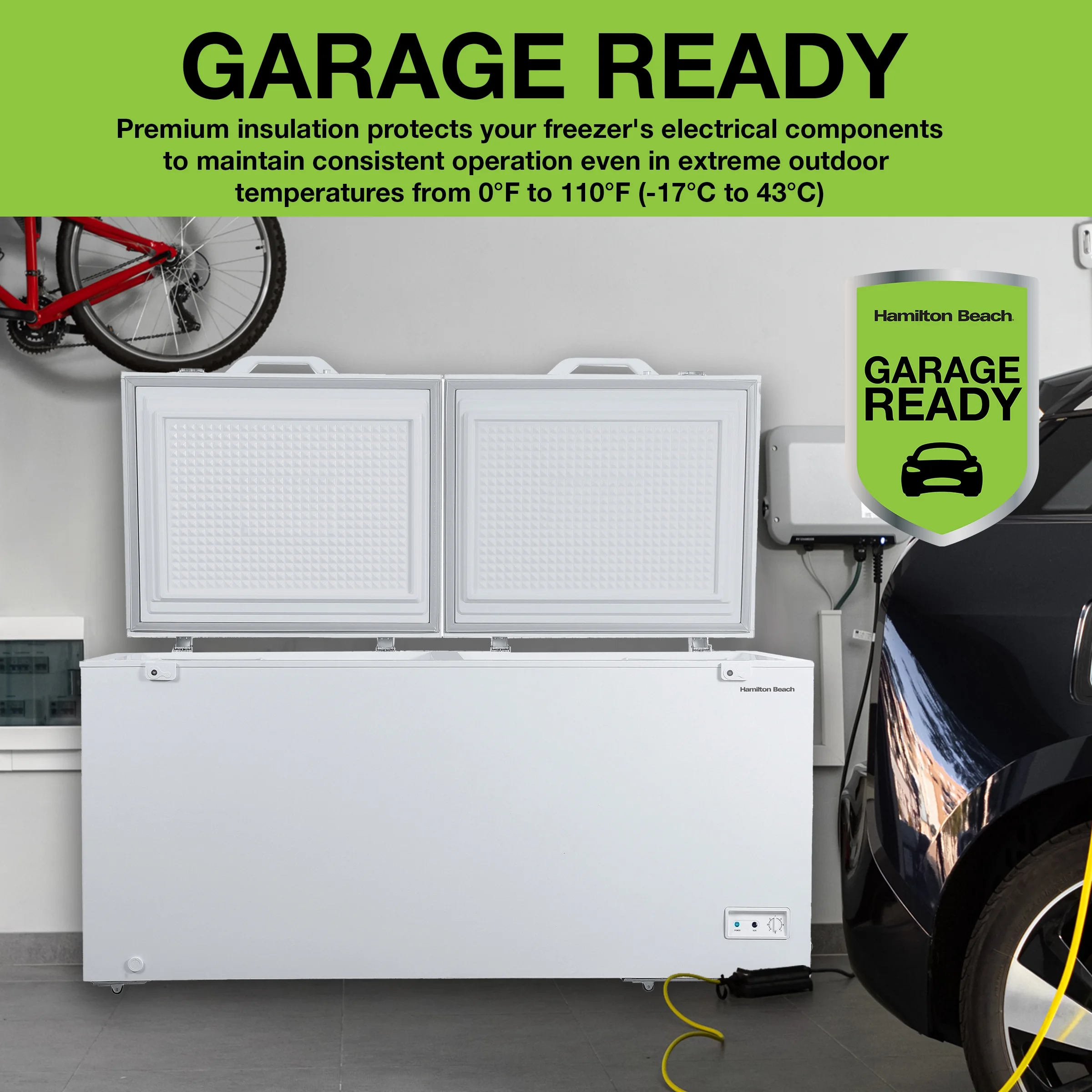 Hamilton Beach 17 Cu. ft. Chest Freezer, Double Door, HBFRF1749, White