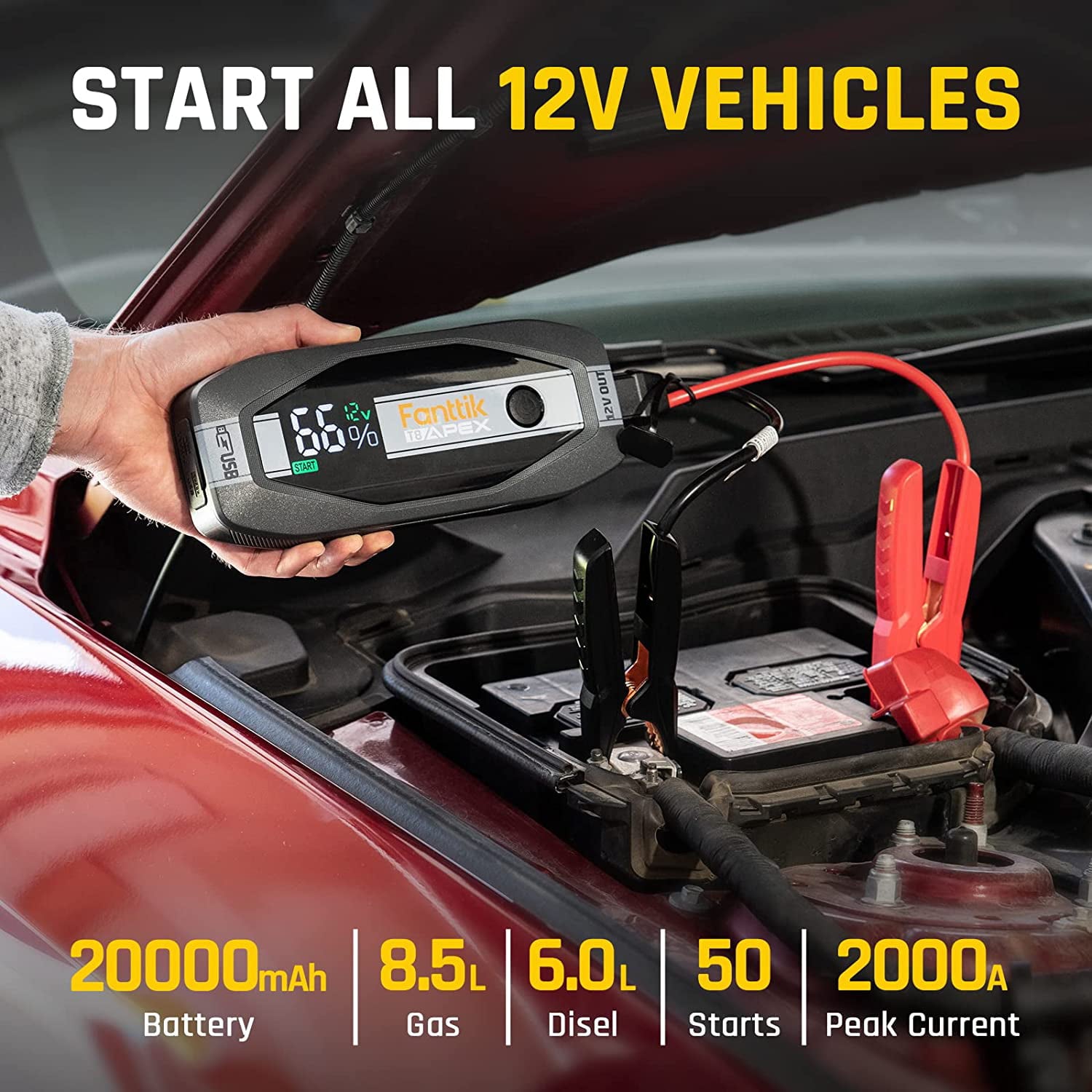 Fanttik 2000 Amp Jump Starter, 12V Car Battery Booster, 65W Two-Way Fast Charging