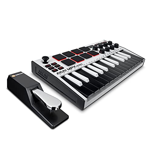 AKAI Professional MPK Mini White MK3 and M-Audio HDH40-25-Key USB MIDI Keyboard Controller with Beat Pads, Studio Headphones and Software Suite