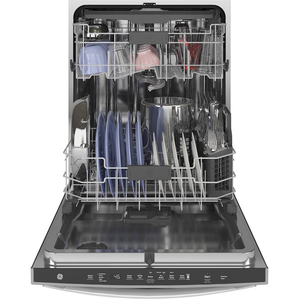 GE - Top Control Built-In Dishwasher with Stainless Steel Tub, 3rd Rack, 46dba - Stainless steel