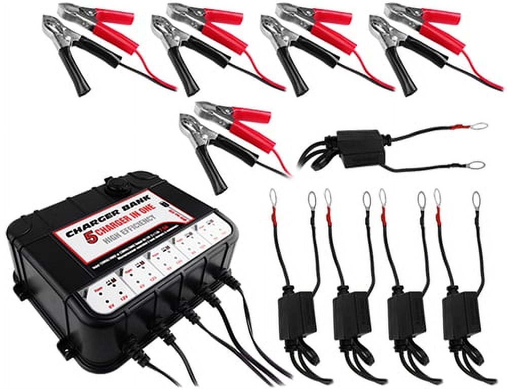 5 Bay 6/12V 1.5AMP Battery Charger/Maintainer w/Alligator & Eyelet Connectors