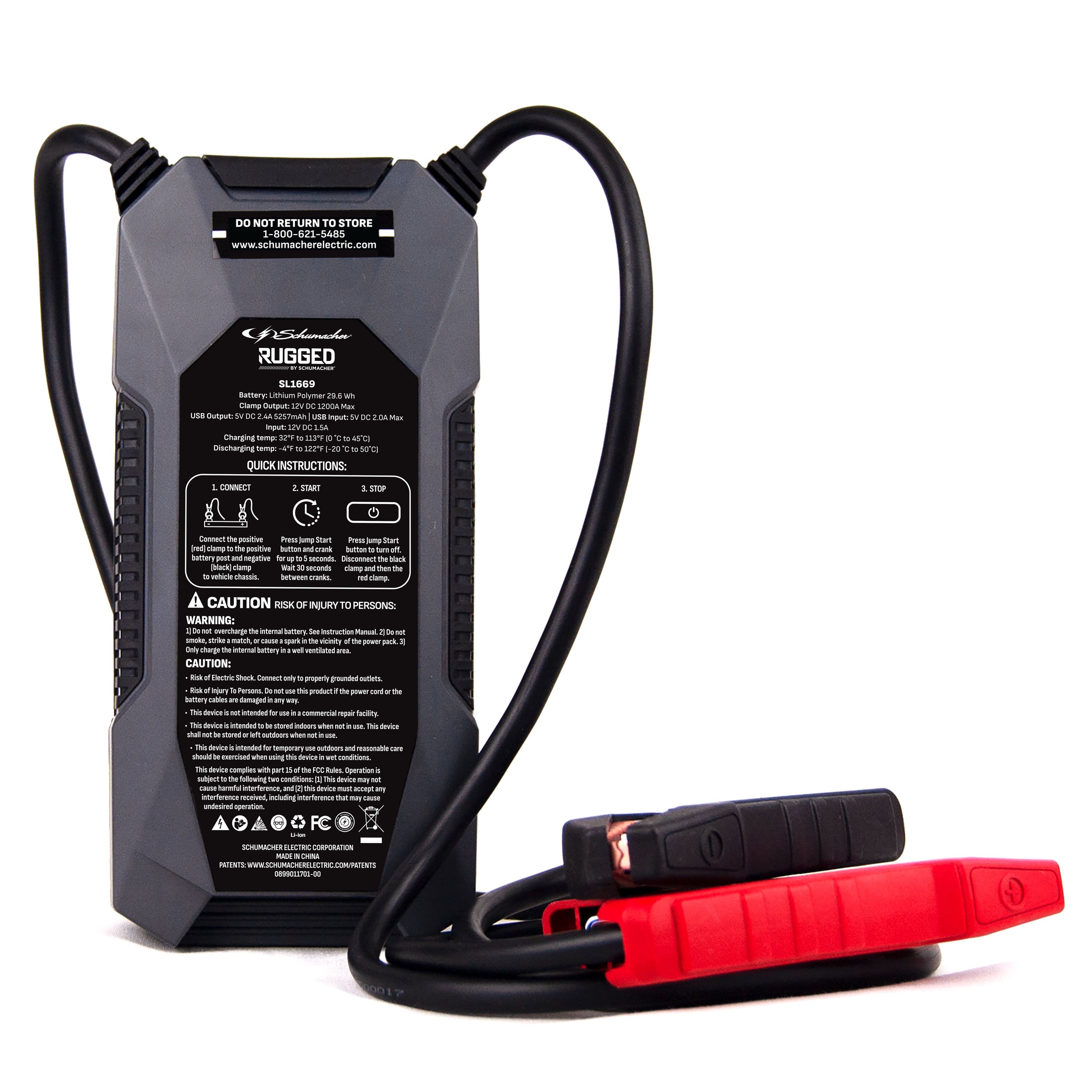 Schumacher SL1669 - 1750 Peak Amp 12V Rugged Lithium Jump Starter and USB Power Pack, New in Box