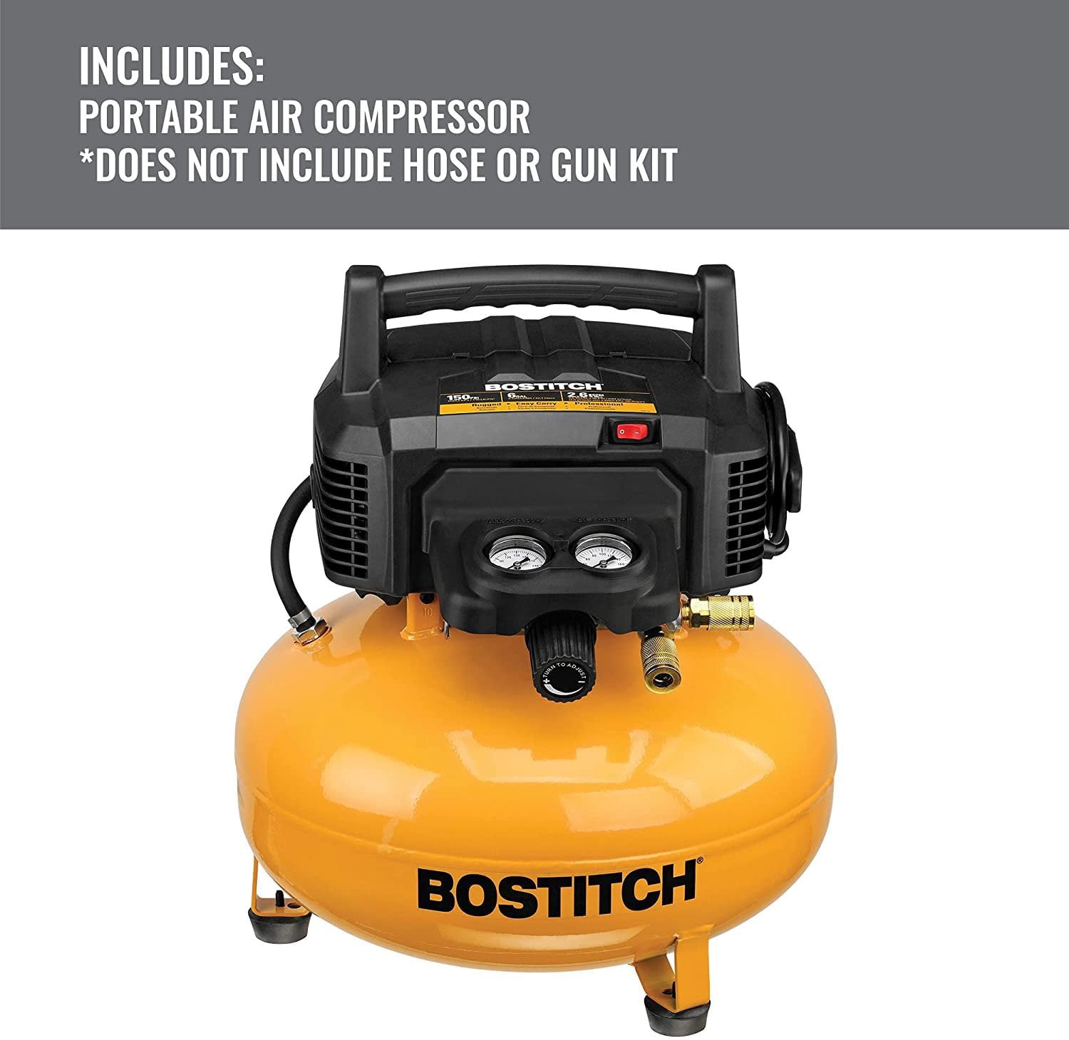 BOSTITCH Pancake Air Compressor, Oil-Free, 6 Gallon, 150 PSI BTFP02012