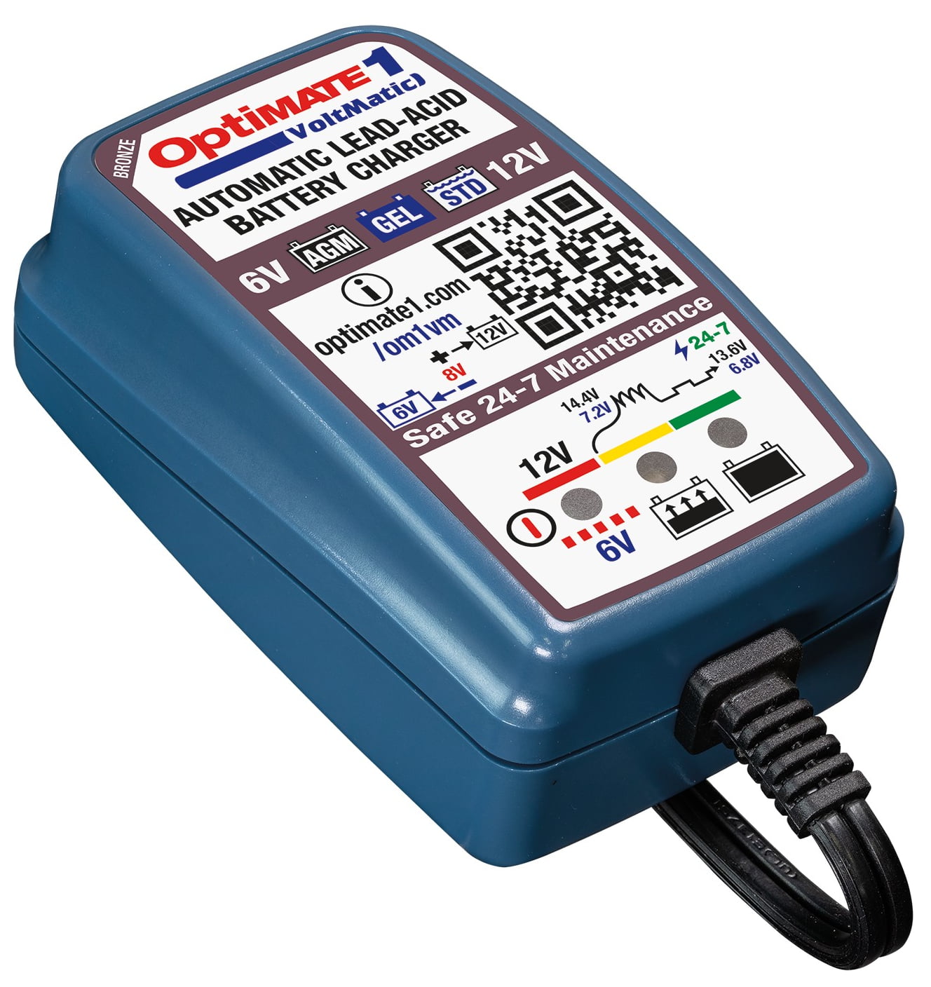 Tecmate OptiMate 1 VoltMatic 6V/12V 0.6A Battery Charger/Maintainer (TM-401A)