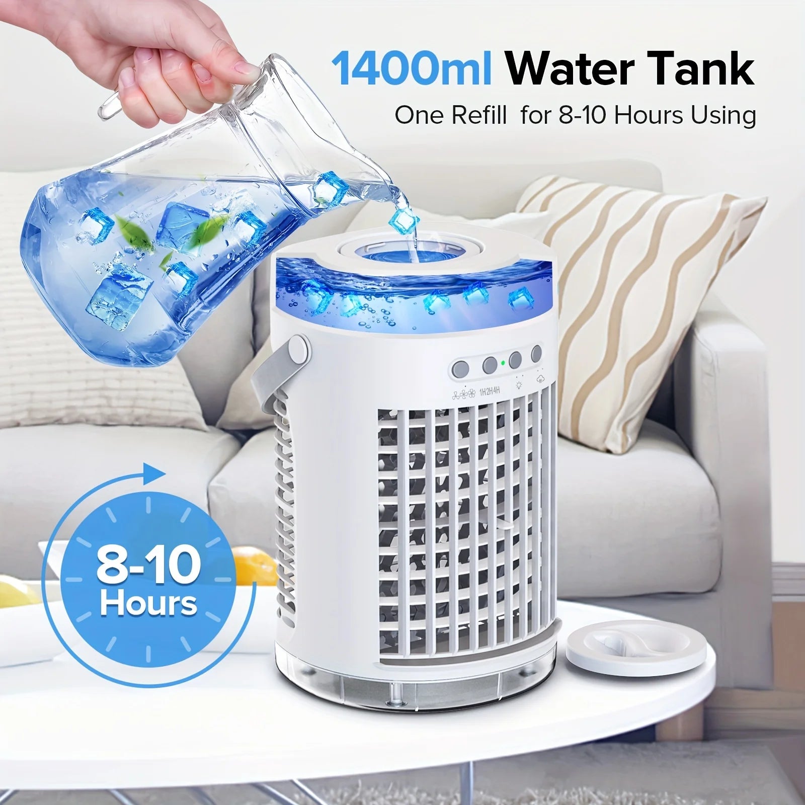 Portable Air Conditioners with Remote 1400ml Evaporative Cooler 3 Speeds USB Personal Conditioner 7 LED Light Portable AC for Room Kitchen Office Desk Bedroom Camping