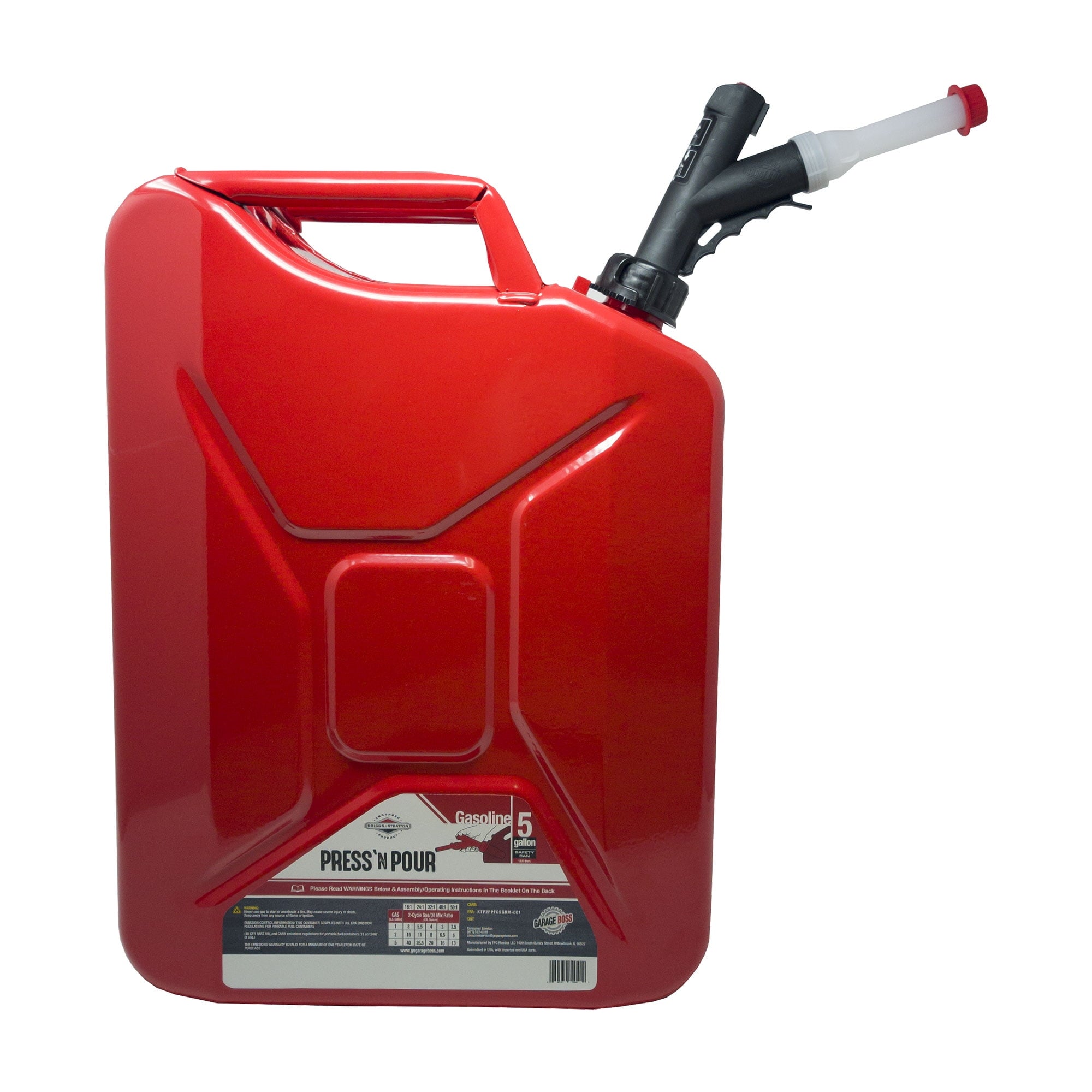 Garage Boss 5 Gallon Press N Pour Metal Jerry Can