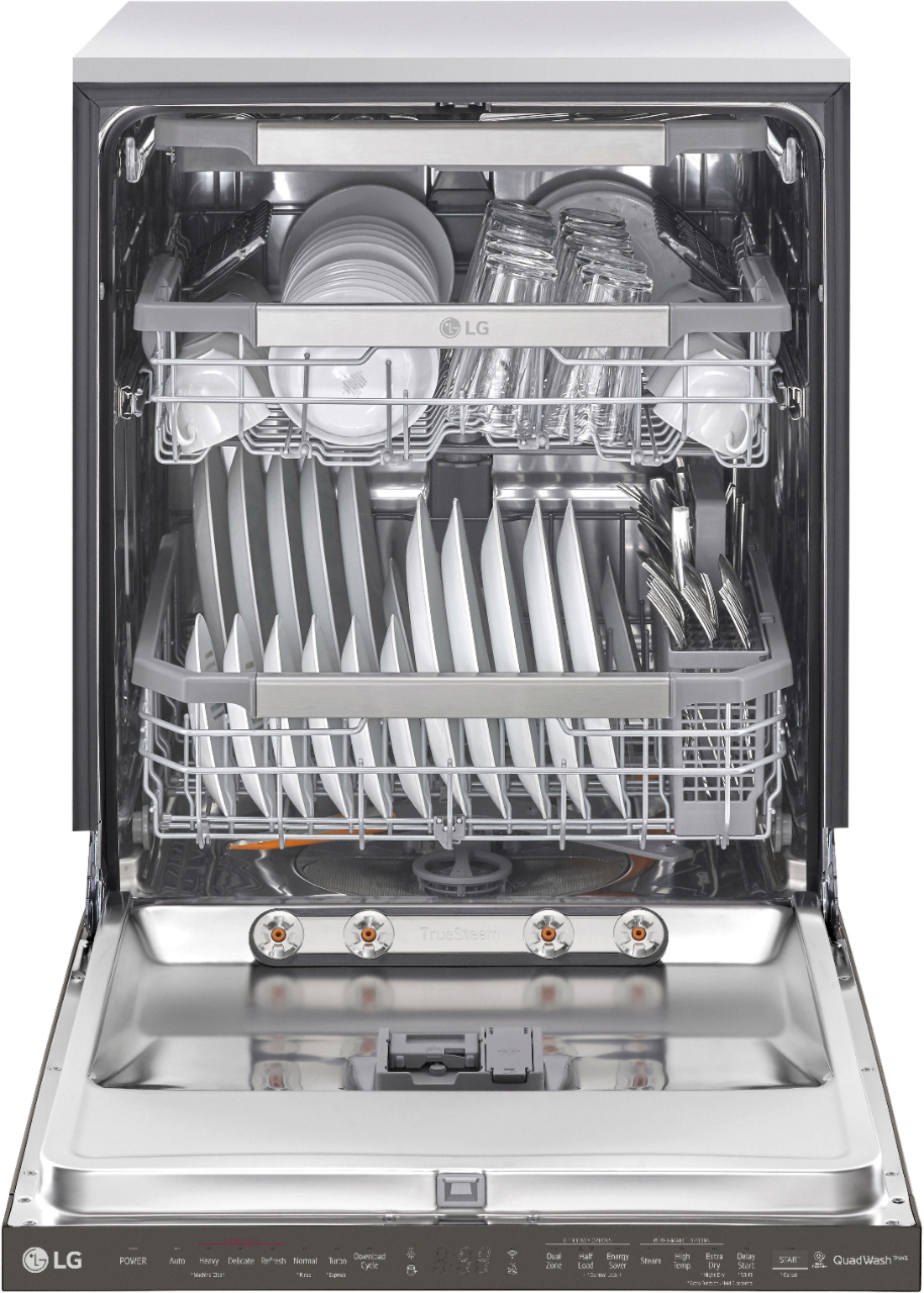 LG - Top Control Dishwasher with QuadWash, TrueSteam, and 3rd Rack - Black stainless steel