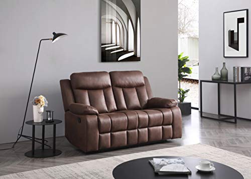 Betsy Furniture 3-PC Microfiber Fabric Recliner Set Living Room Set in Brown, Sofa Loveseat Chair Pillow Top Backrest and Armrests 8028 (Living Room Set 3+2+1)