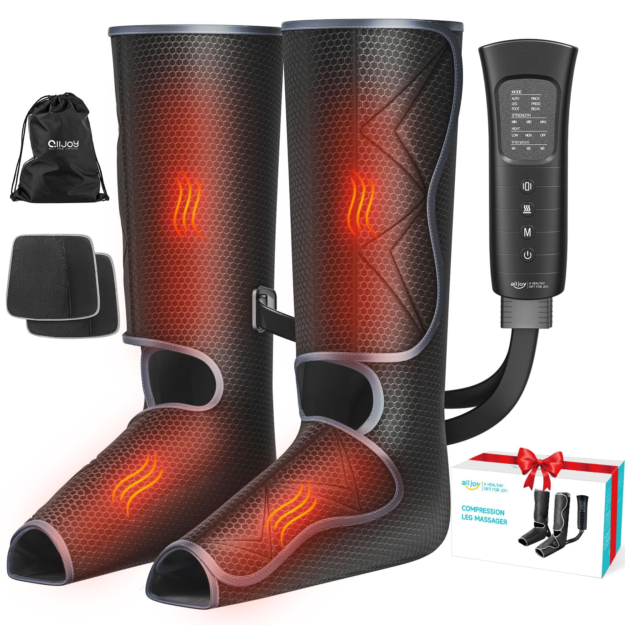 ALLJOY Leg Massager,Calf Foot Massager,Leg Air Compression Massager for Circulation,6 Modes 3 Intensities 2 Heating Levels 30 Mins Auto-off 2 Extensions