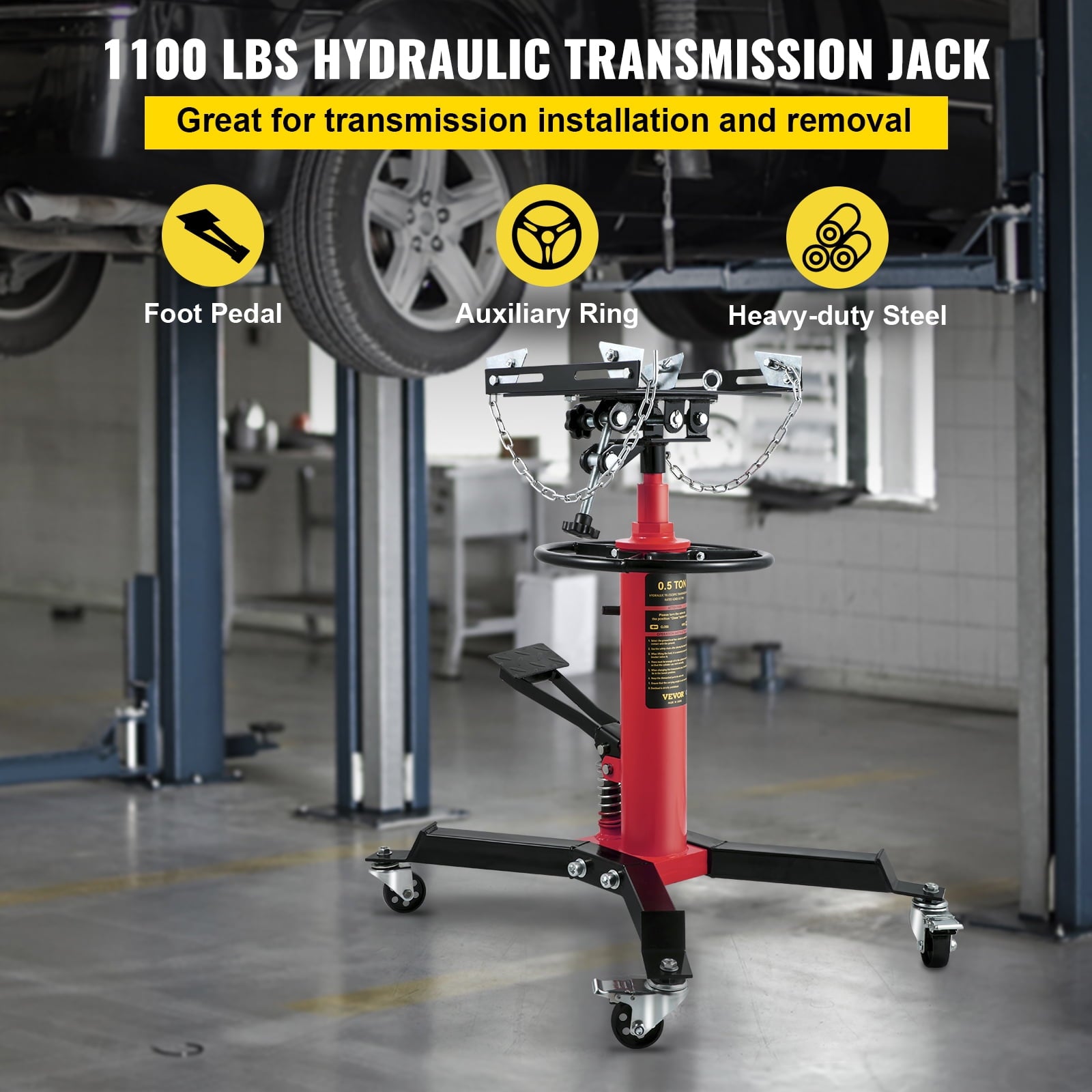 VEVOR Transmission Jack 1100 lbs 2-Stage Hydraulic High Lift Vertical Telescopic,Red