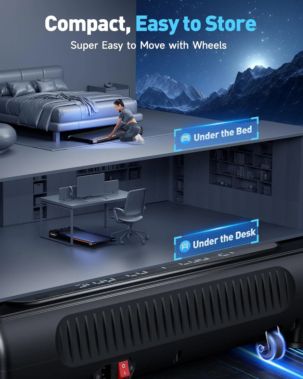 UPGO Walking Pad with Auto Incline up to 9%, Under Desk Treadmills with 350LBS Weight Capacity, 3-Slope Incline and Large LED Display