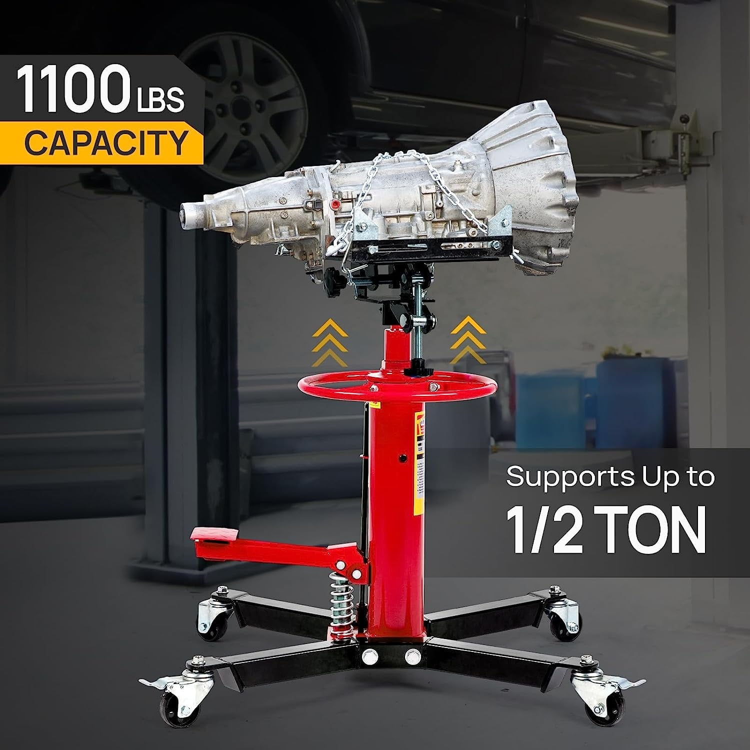 TUFFIOM Transmission Jack, 1,100 lbs 1/2-Ton Hydraulic 2-Stage High Lift Vertical Telescoping Floor Jack Stand, 34