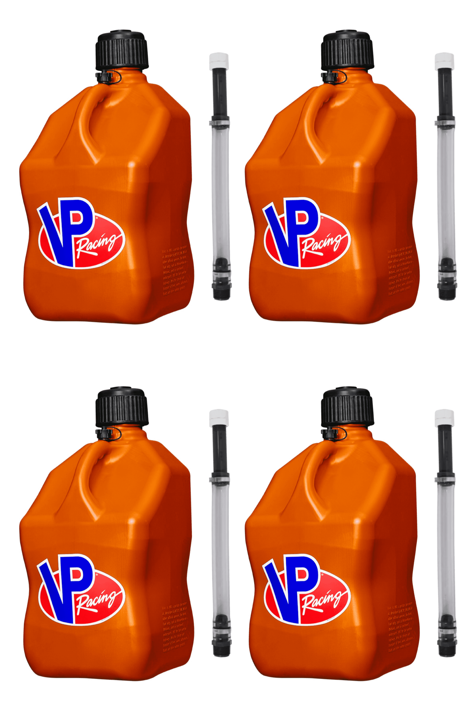 VP Racing Utility Jug 5.5 Gallon + Deluxe Hose - Mix and Match Between 11 Different Colors - Made in the USA (4 Pack, Orange)