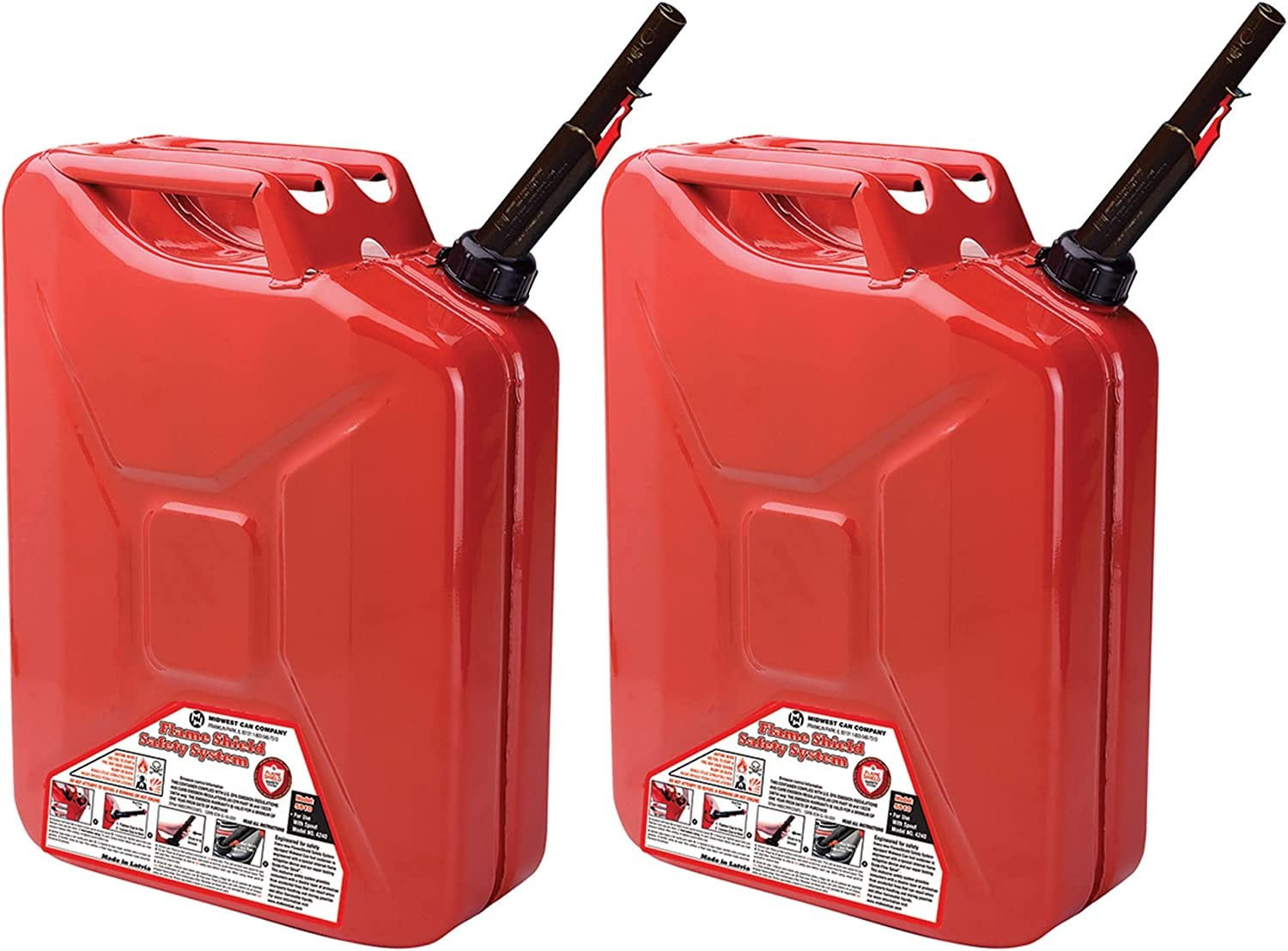 Midwest Can 5-Gal Metal Gas Can w/ Spout 2 Pack