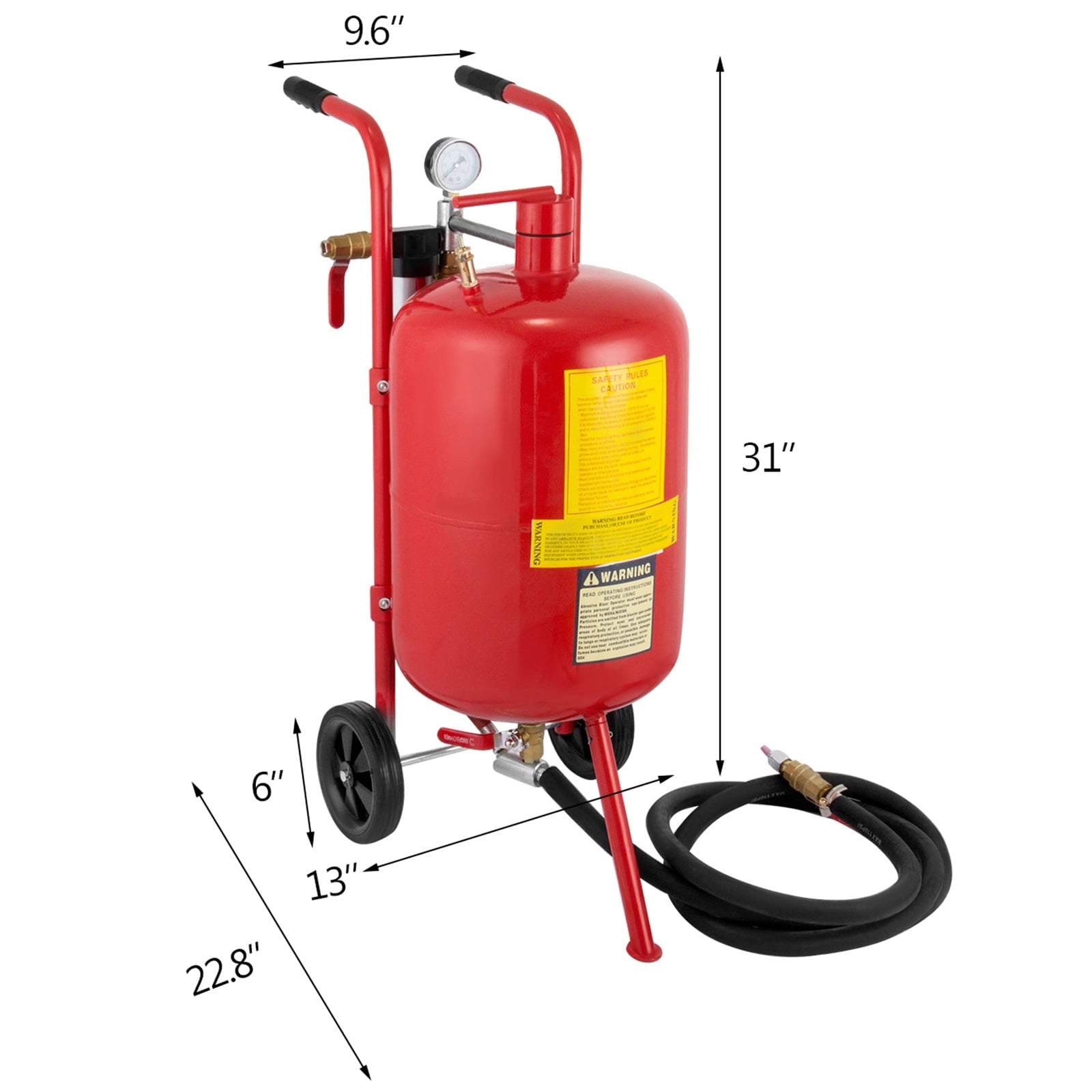 BENTISM 10 Gallon/40L Sandblaster Equipped with Nozzle Shut-Off Valve Pressure Gauge Ceramic Nozzle 2.5m Hose Filling Funnel Watertrap 6